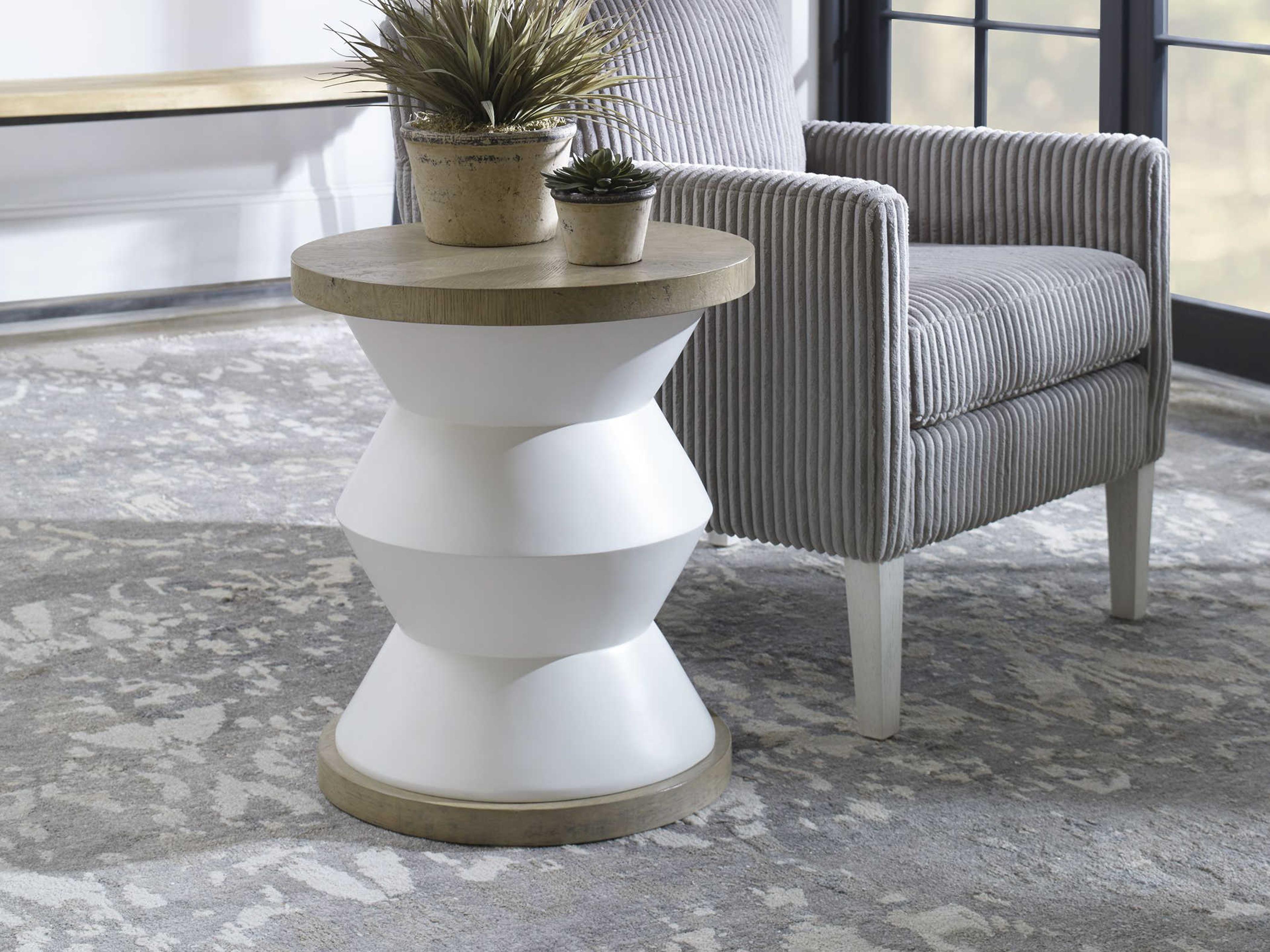 Uttermost Spool Round Wood Light Honey Matte White End Table