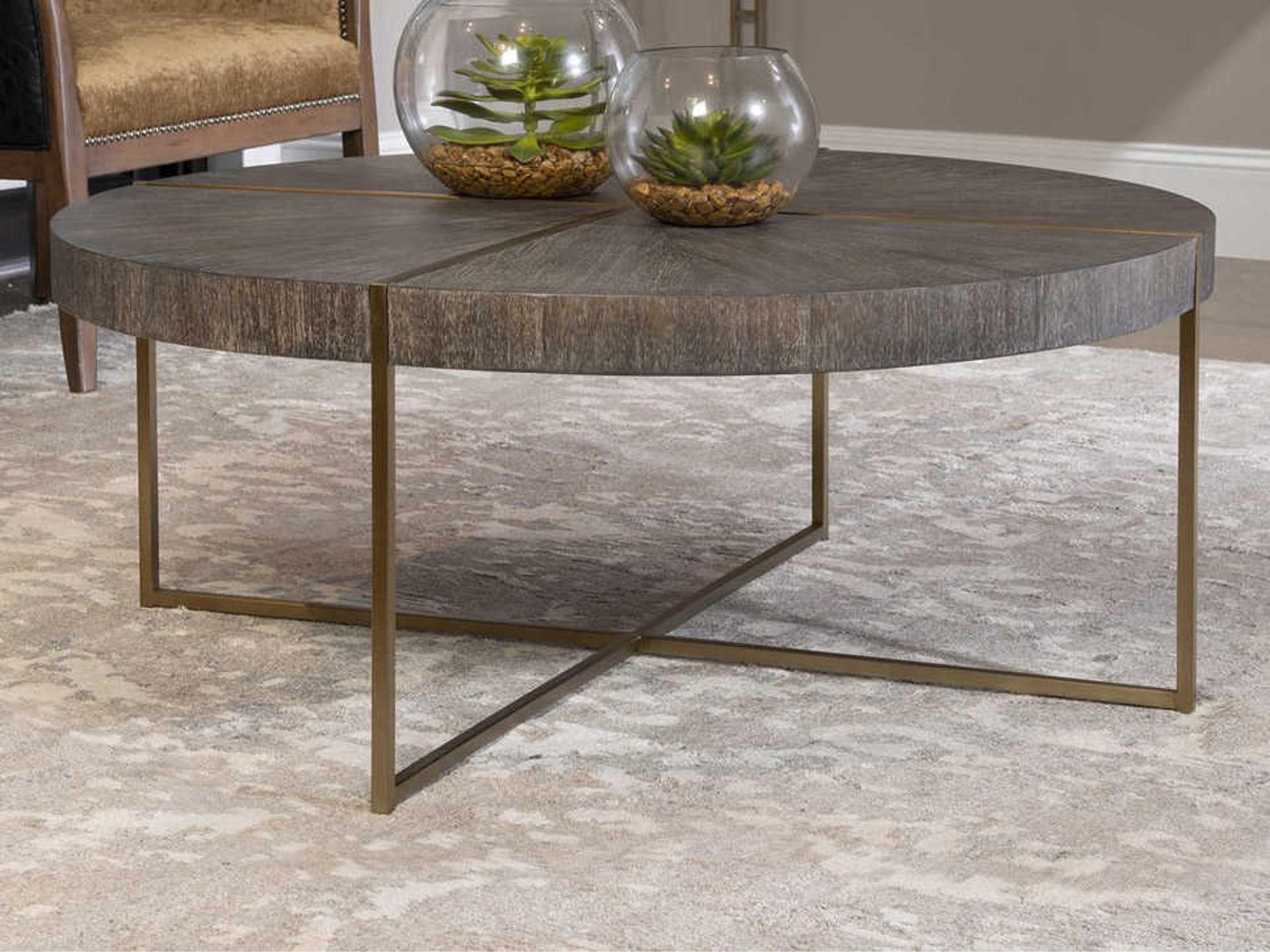 Uttermost Taja Round Wood Light Gray Brushed Brass Coffee Table