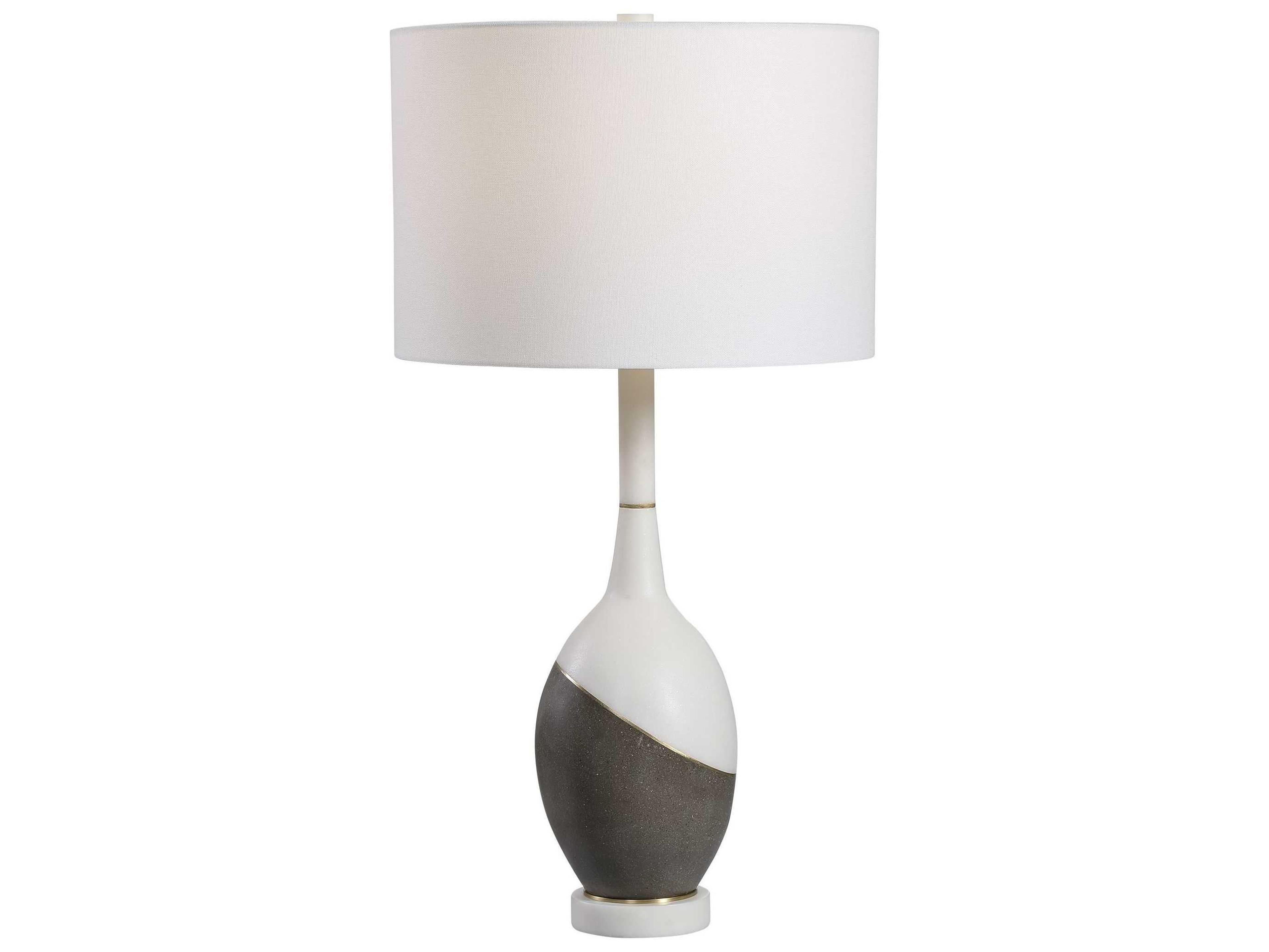 Uttermost Tanali Charcoal Polished White Round Drum Hardback Gray Buffet Lamp