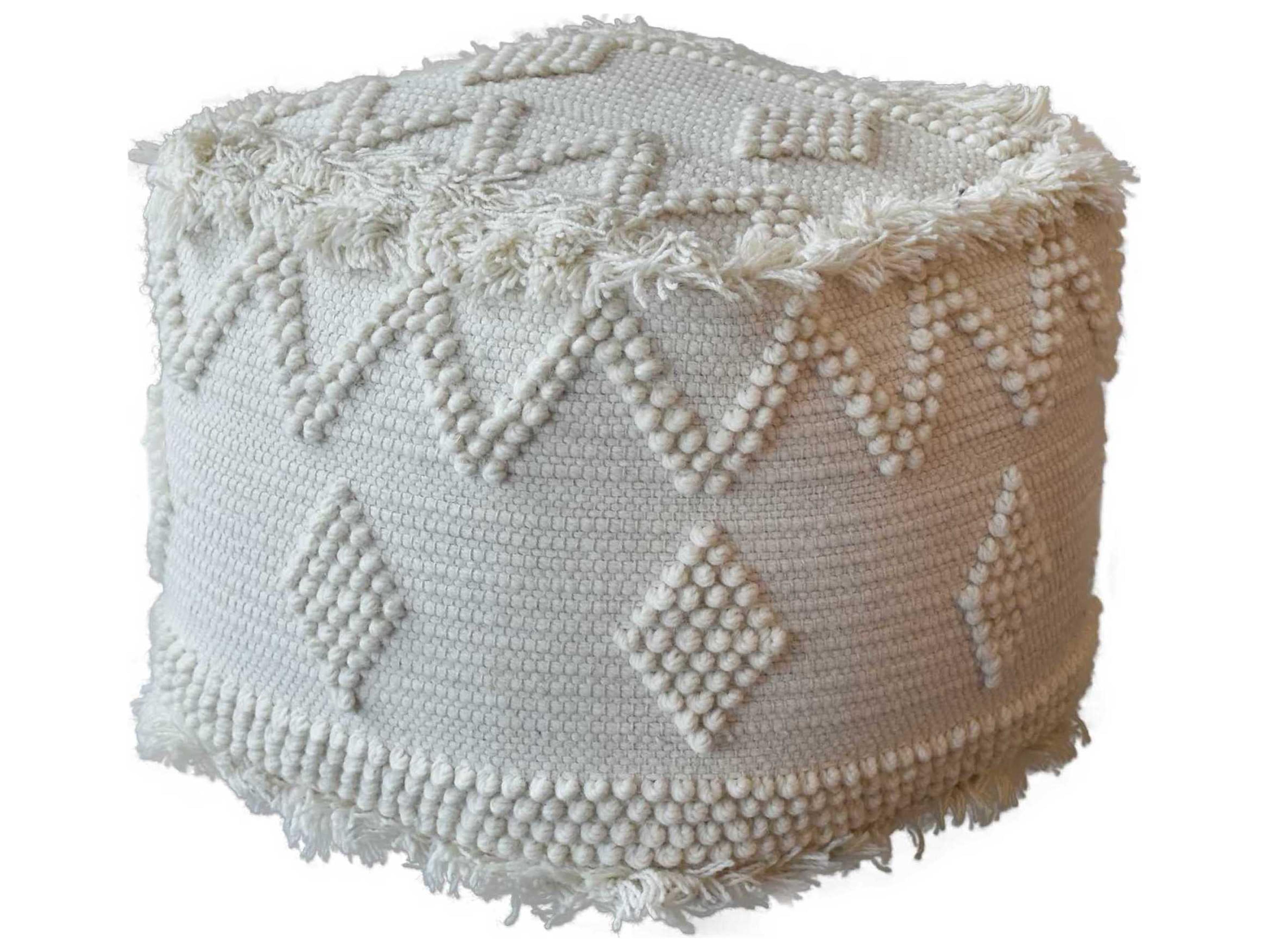 Uriah Ivory White Upholstered Pouf