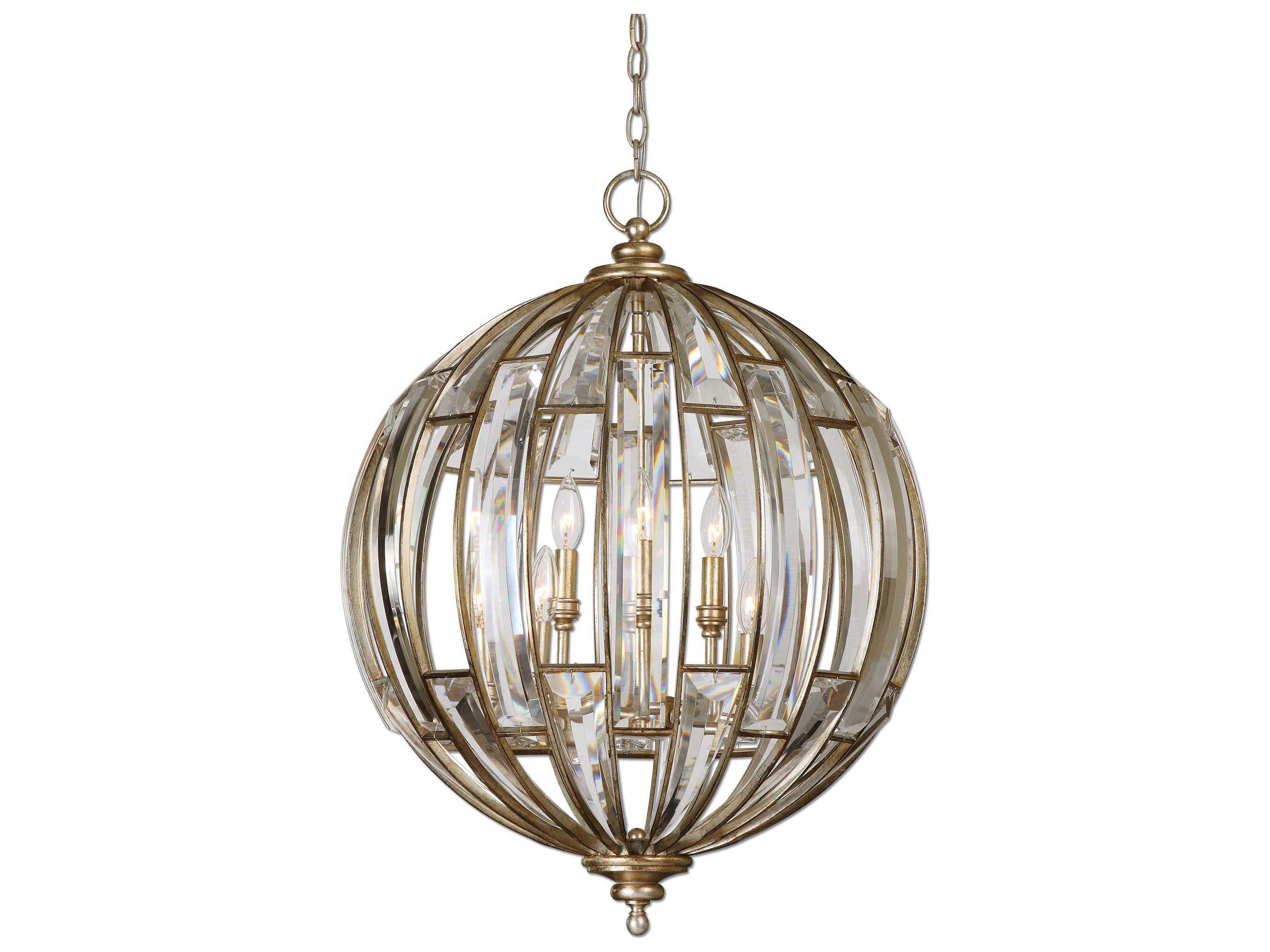 Vicentina 6-Light Burnished Silver Champagne Leaf Crystal Globe Pendant