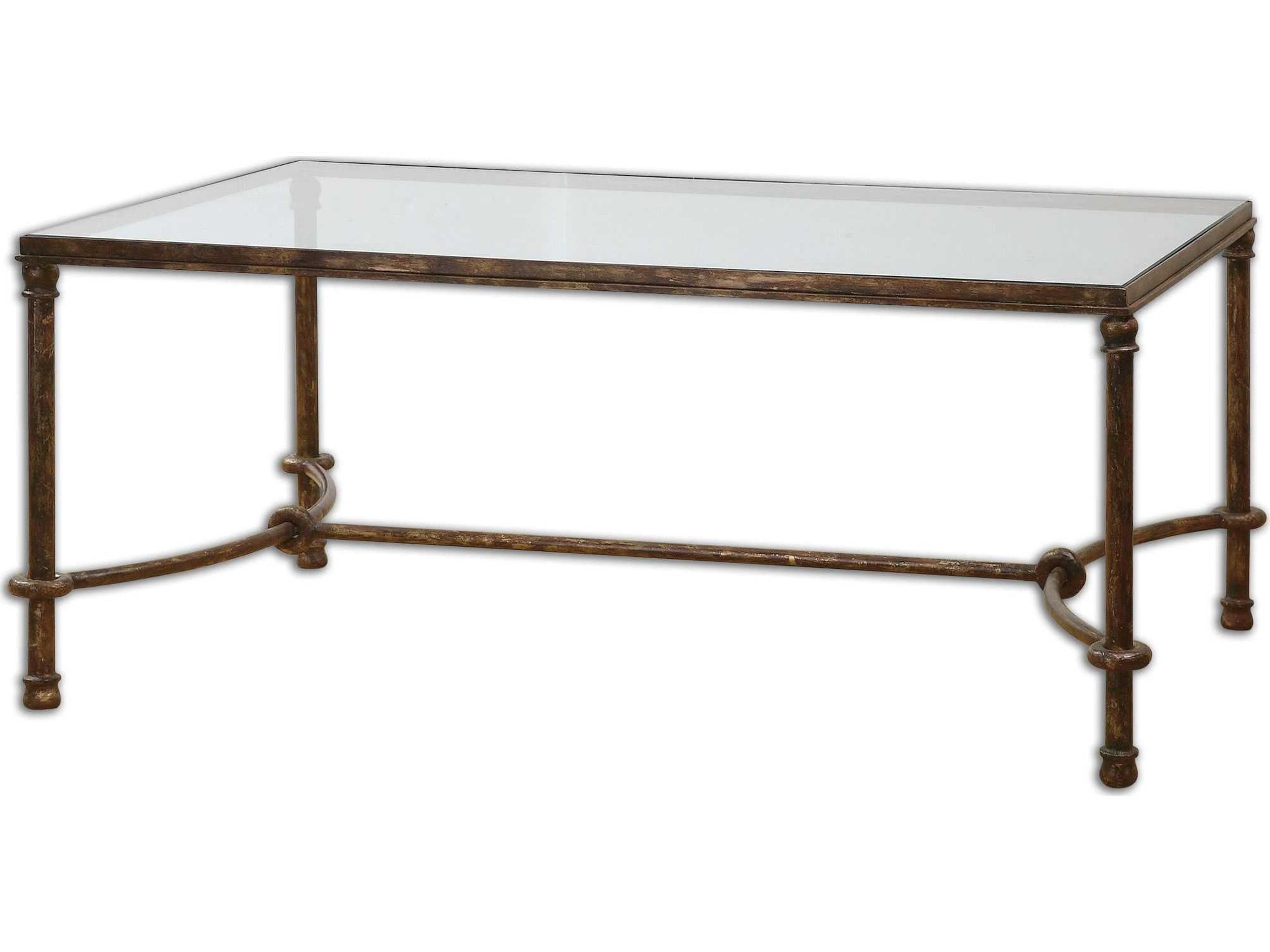 Warring Rectangular Forged Iron Coffee Table with Rustic Bronze Patina