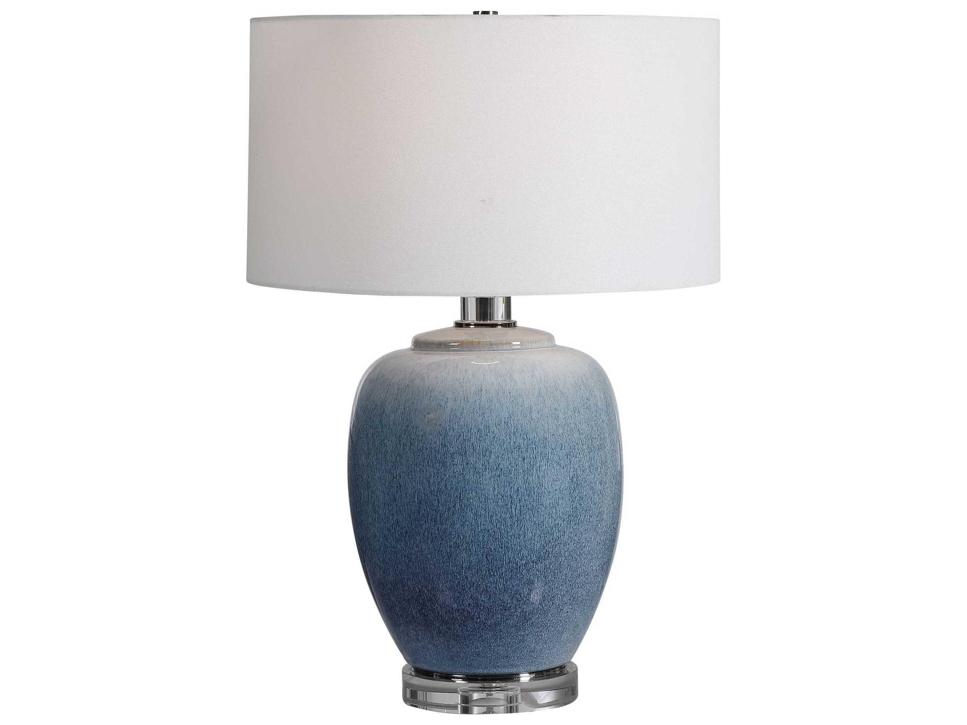 Blue Waters Crystal Ombre Toned Light Drum Hardback Rolled Edge Buffet Lamp