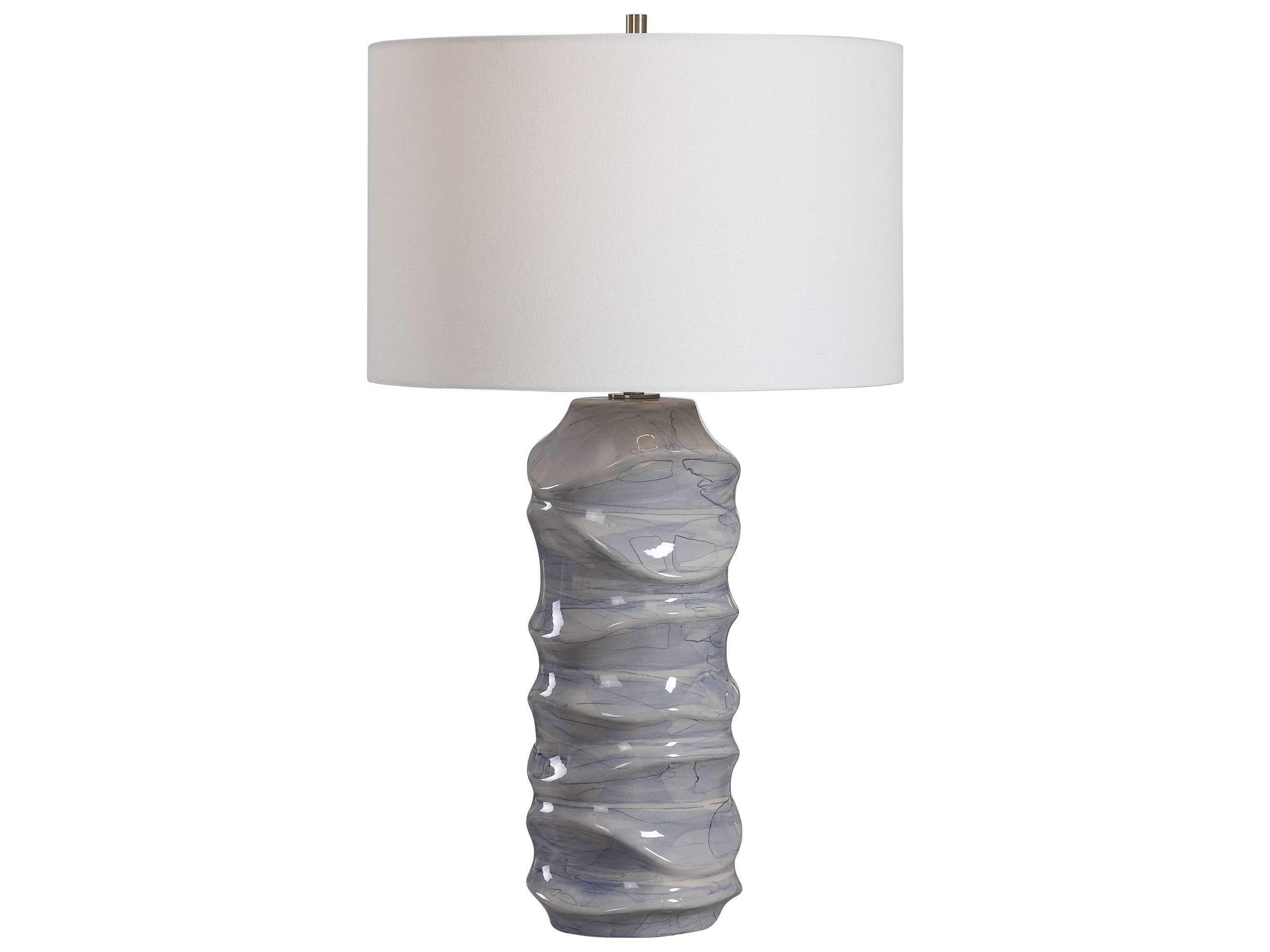 Waves Blue White Round Drum Hardback Buffet Lamp