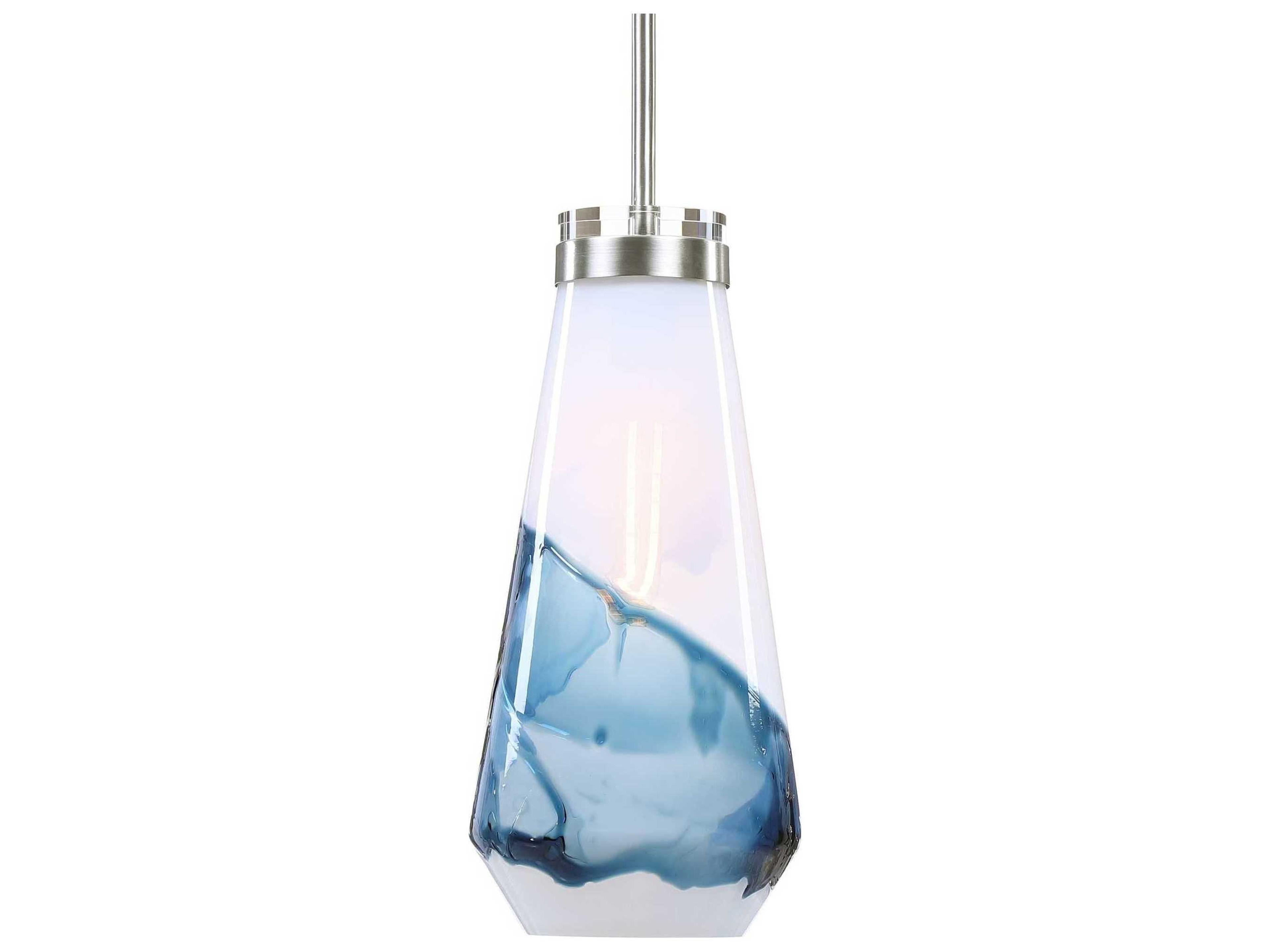 Windswept 1-Light Brushed Nickel Blue Glass Pendant