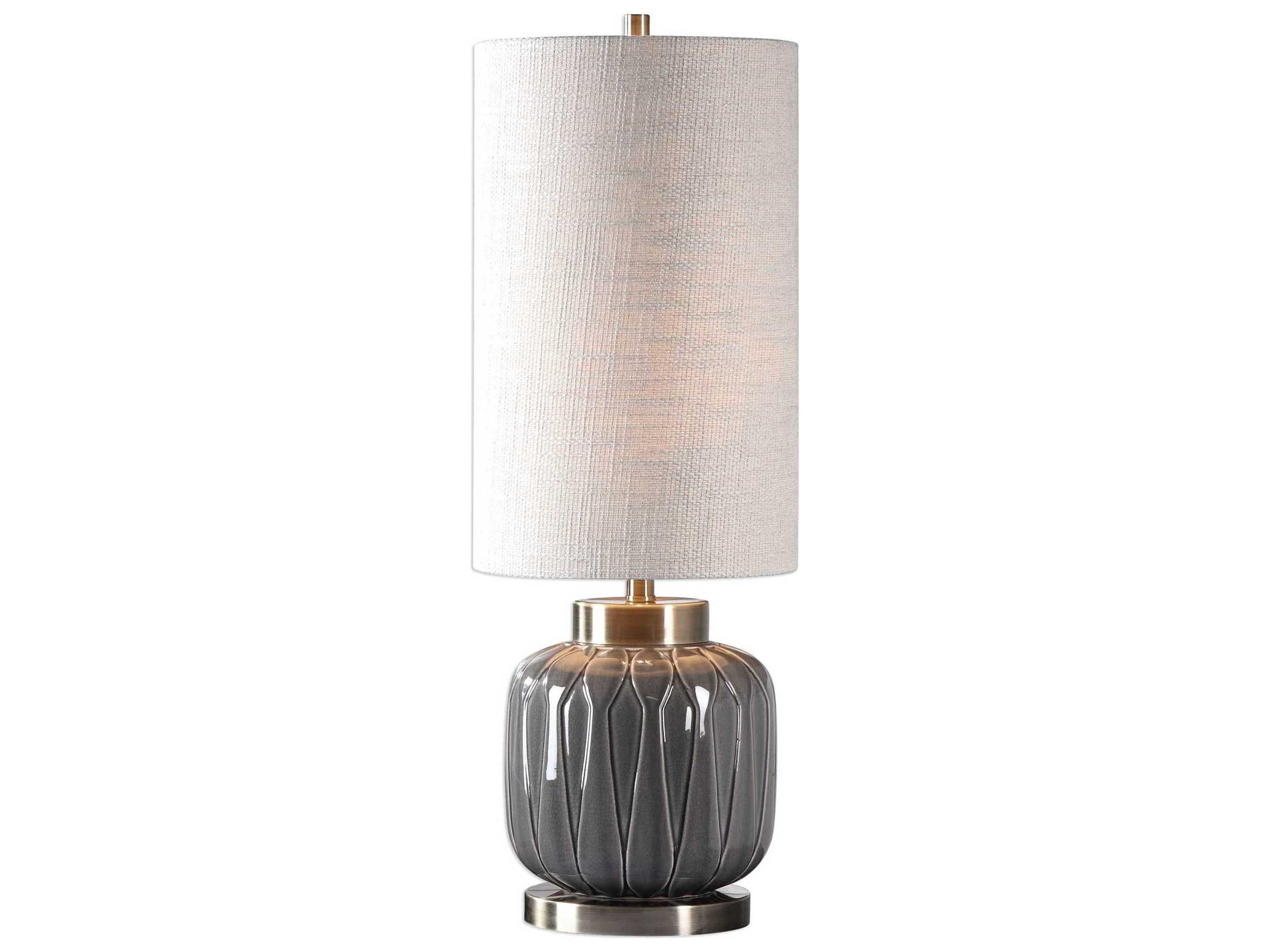 Uttermost Zahlia Aged Gray Tall Round Hardback Drum Brass Buffet Lamp