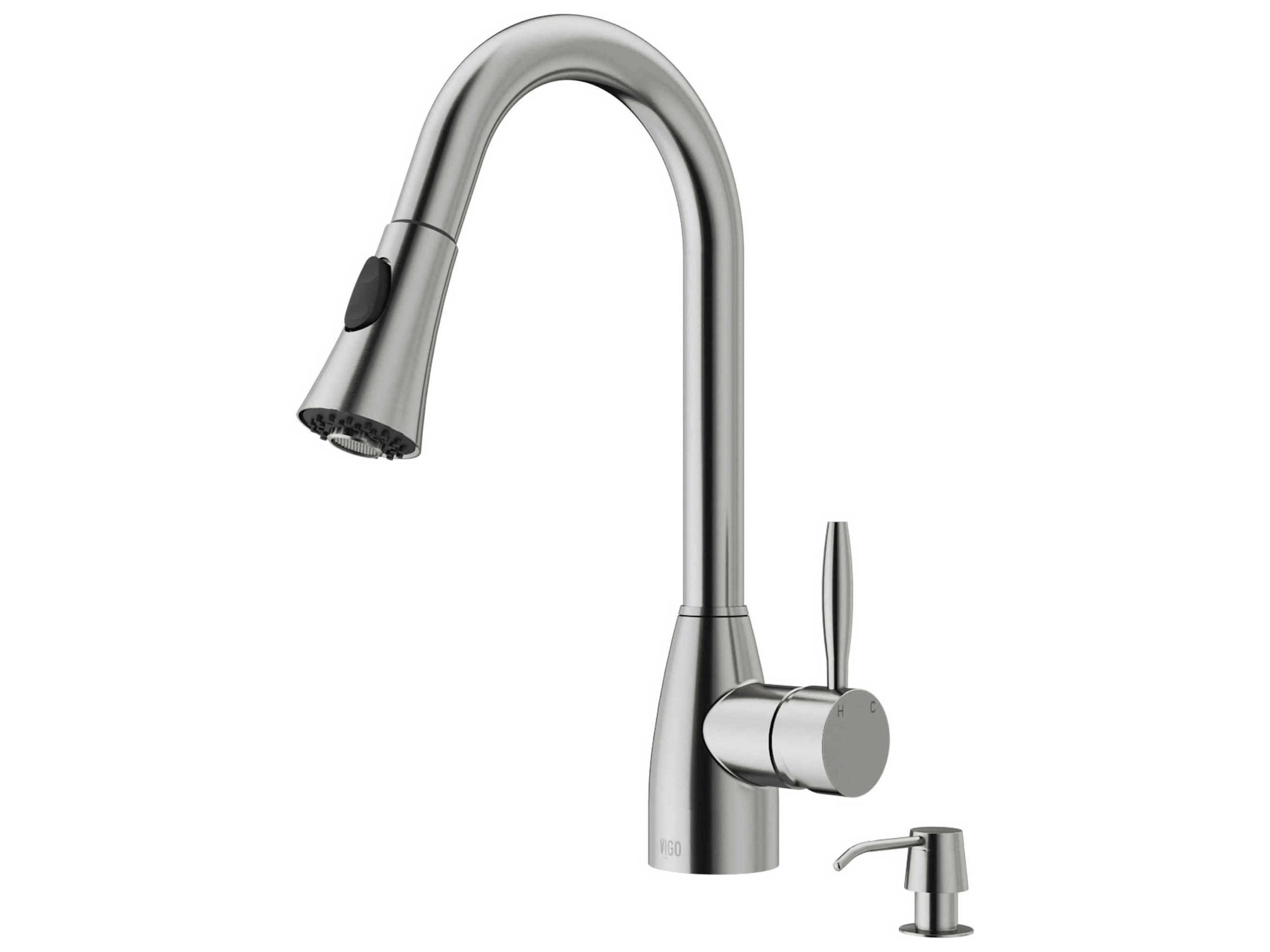 Aylesbury Single Handle Pull-Down Kitchen Faucet with Soap Dispenser in Stainless Steel