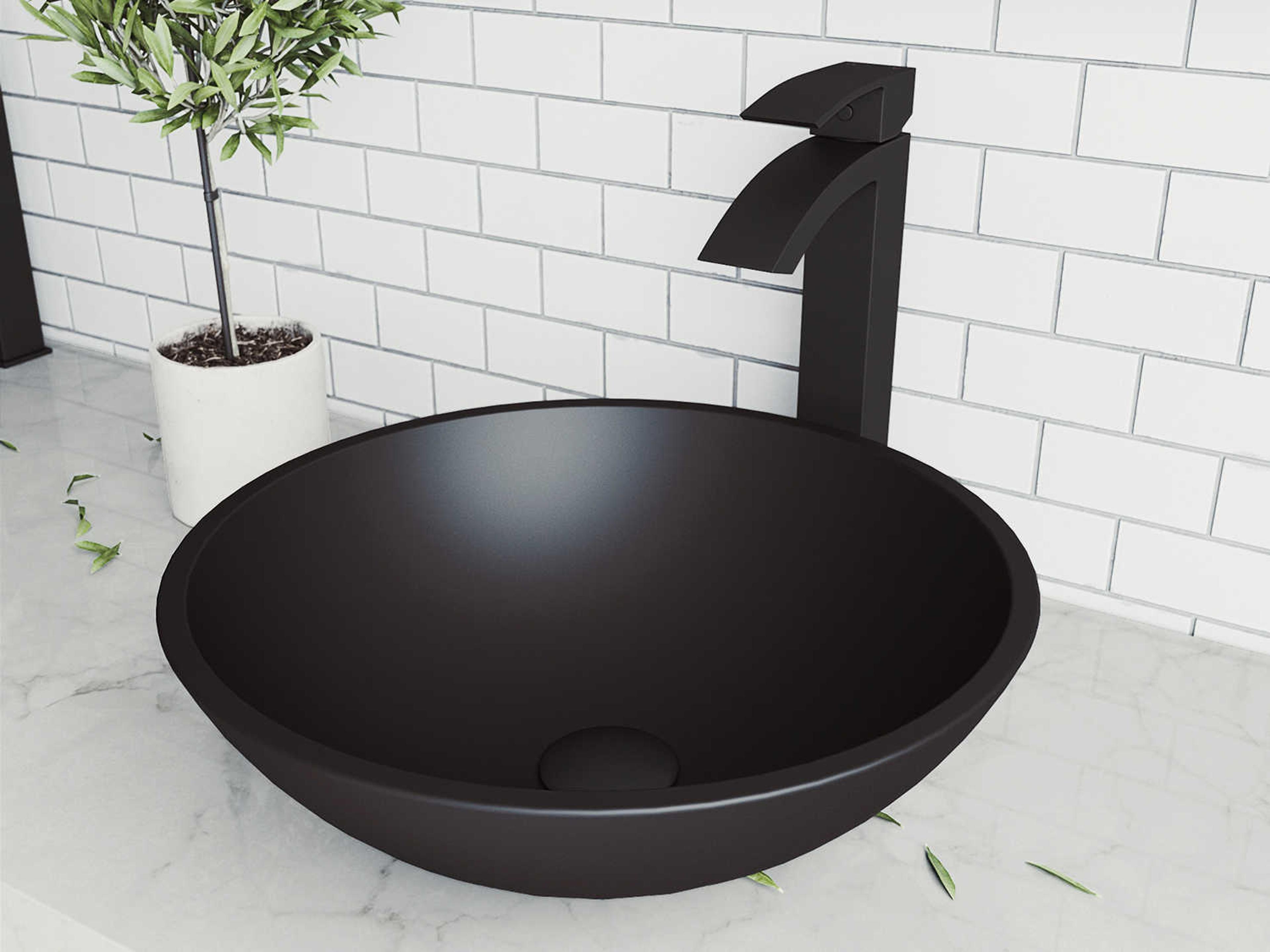 Cavalli Matte Shell 15" Round Vessel Bathroom Sink with Matte Black 1-Handle Duris Faucet and Pop-Up Drain
