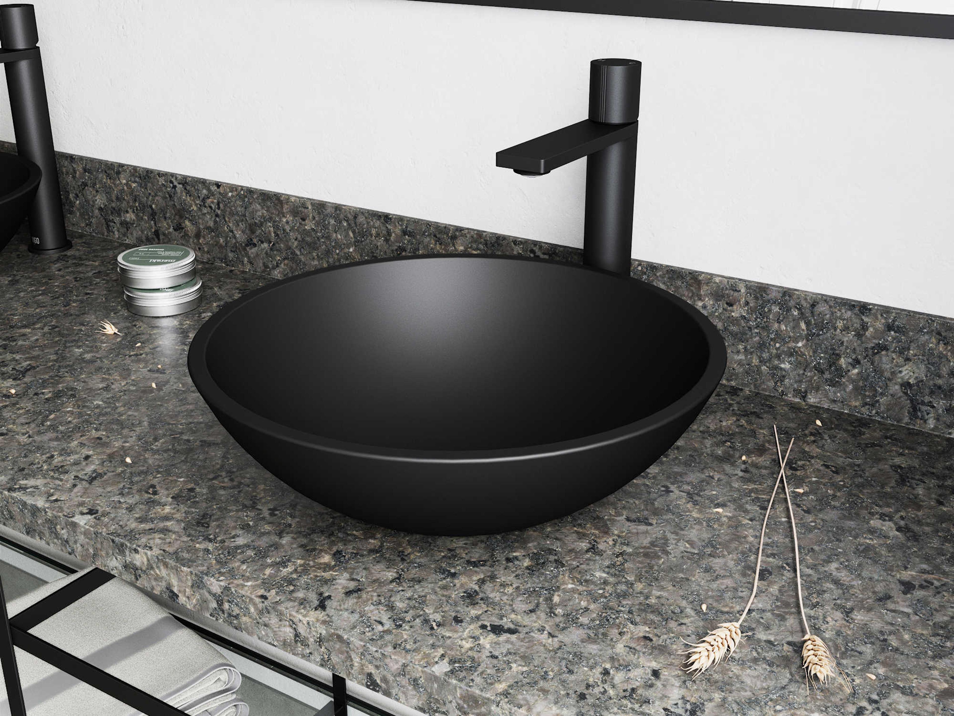 Cavalli Matte Shell 15" Round Vessel Bathroom Sink with Matte Black 1-Handle Gotham Faucet