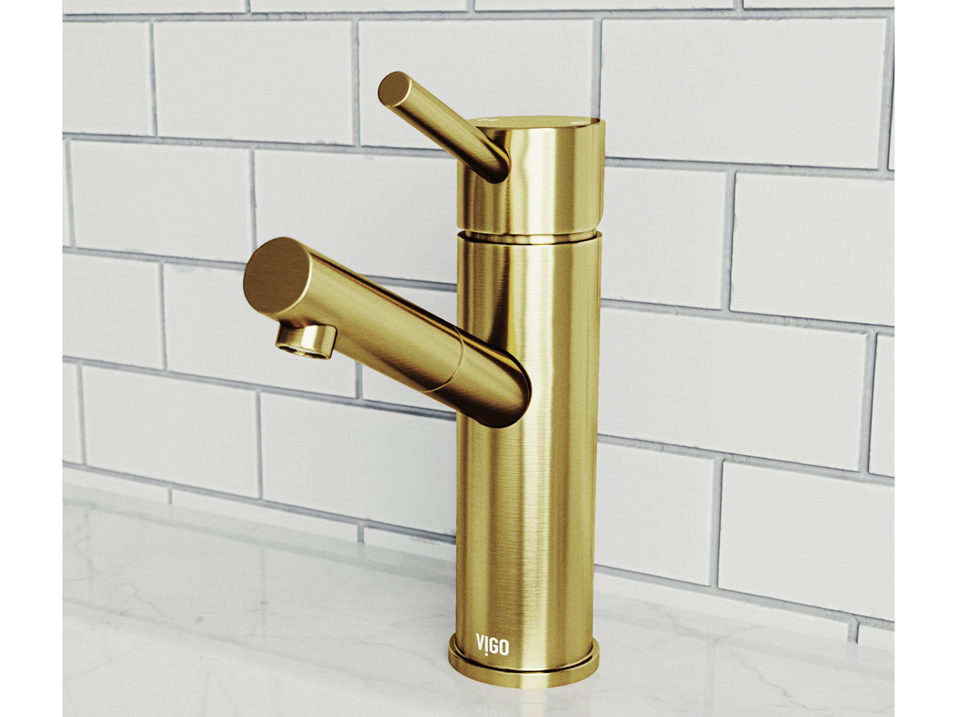 Vigo Noma Matte Brushed Gold Bathroom Faucet with Pop-Up Drain