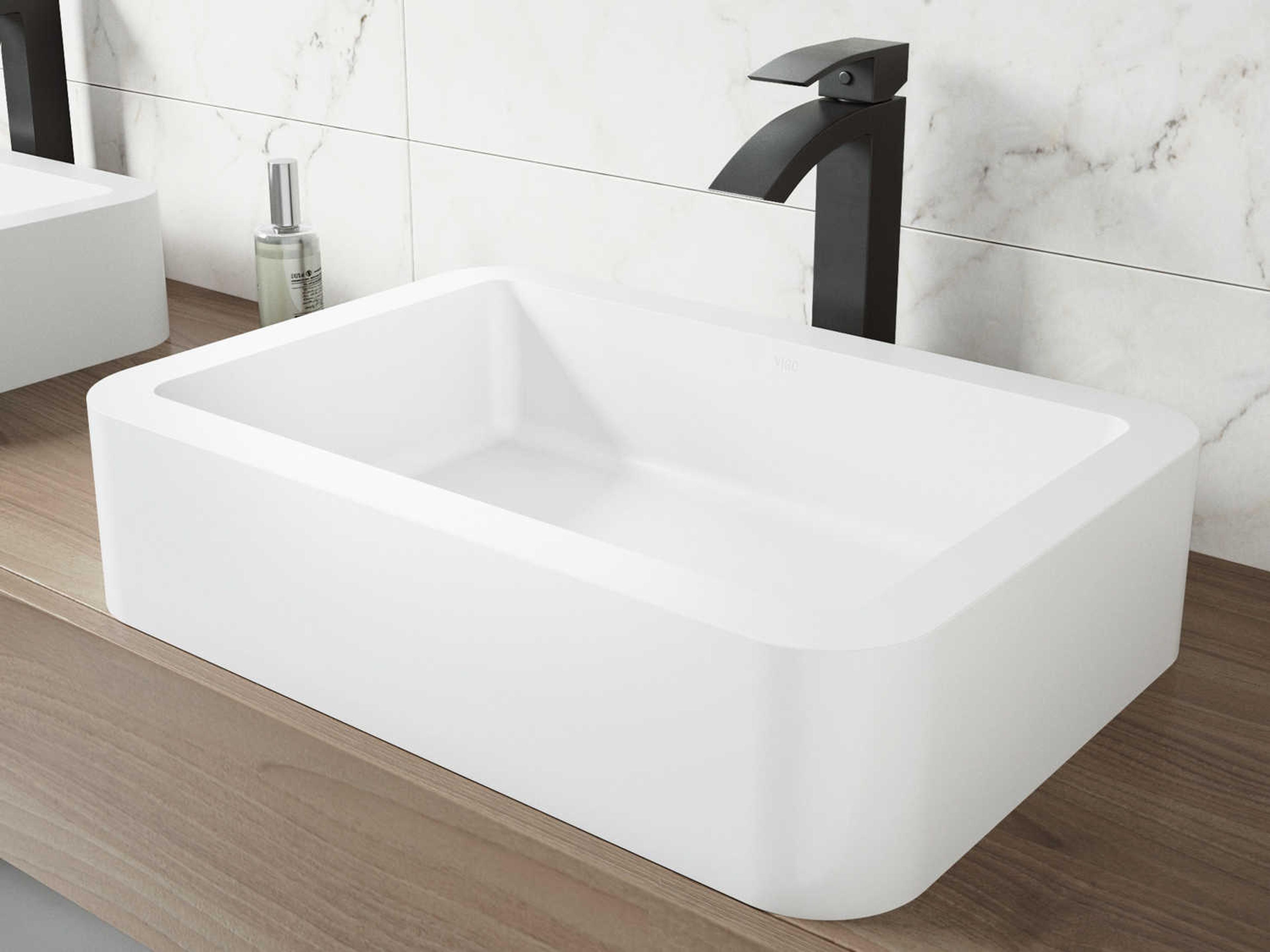 Petunia Matte White 23" Rectangular Vessel Bathroom Sink with Matte Black 1-Handle Duris Faucet and Drain