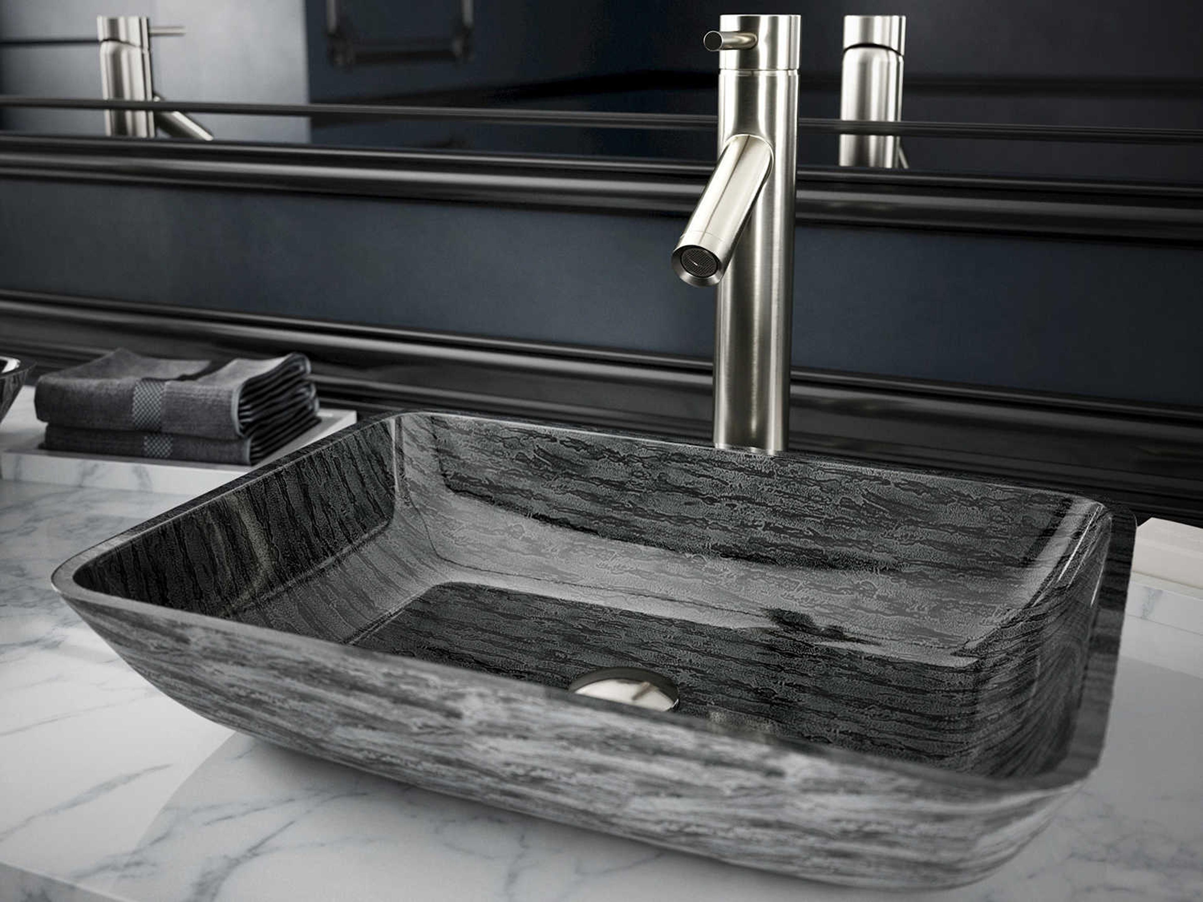 Titanium Slate Grey 18" Rectangular Vessel Bathroom Sink withBrushed Nickel 1-Lever Dior Faucet and Drain