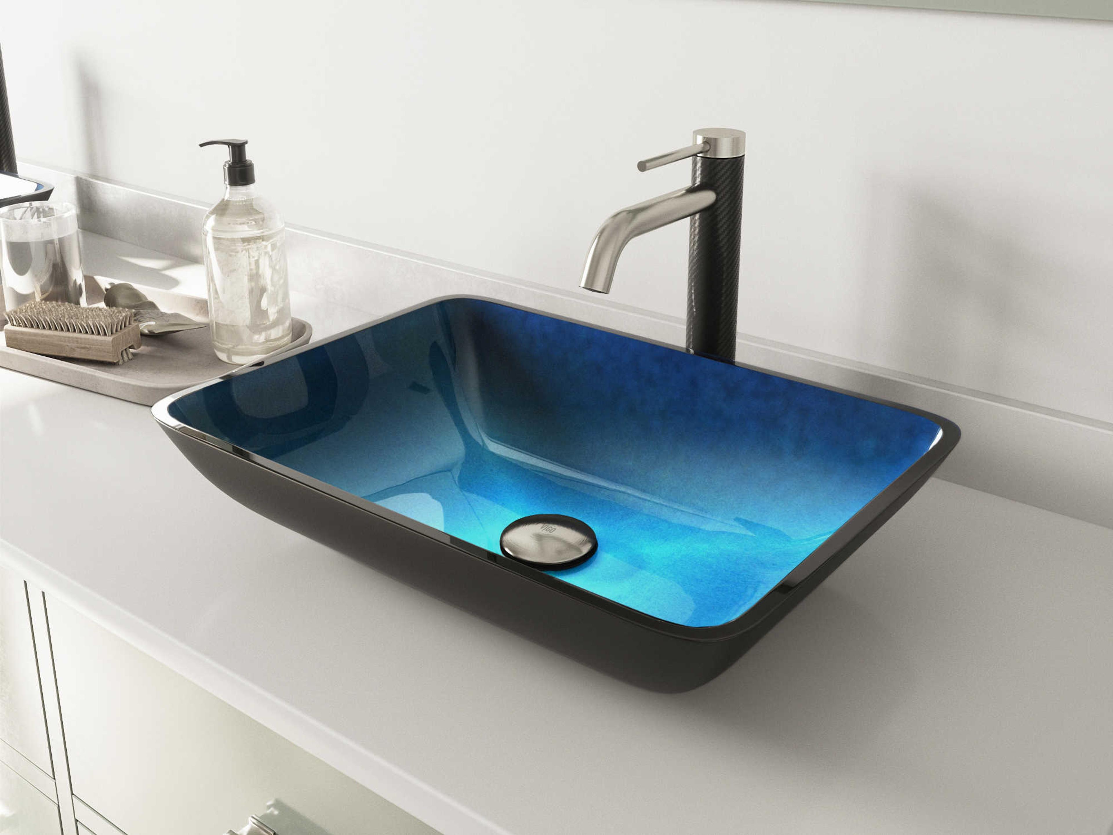 Turquoise Water 18" Rectangular Vessel Bathroom Sink with Brushed Nickel 1-Lever Lexington Faucet and Drain