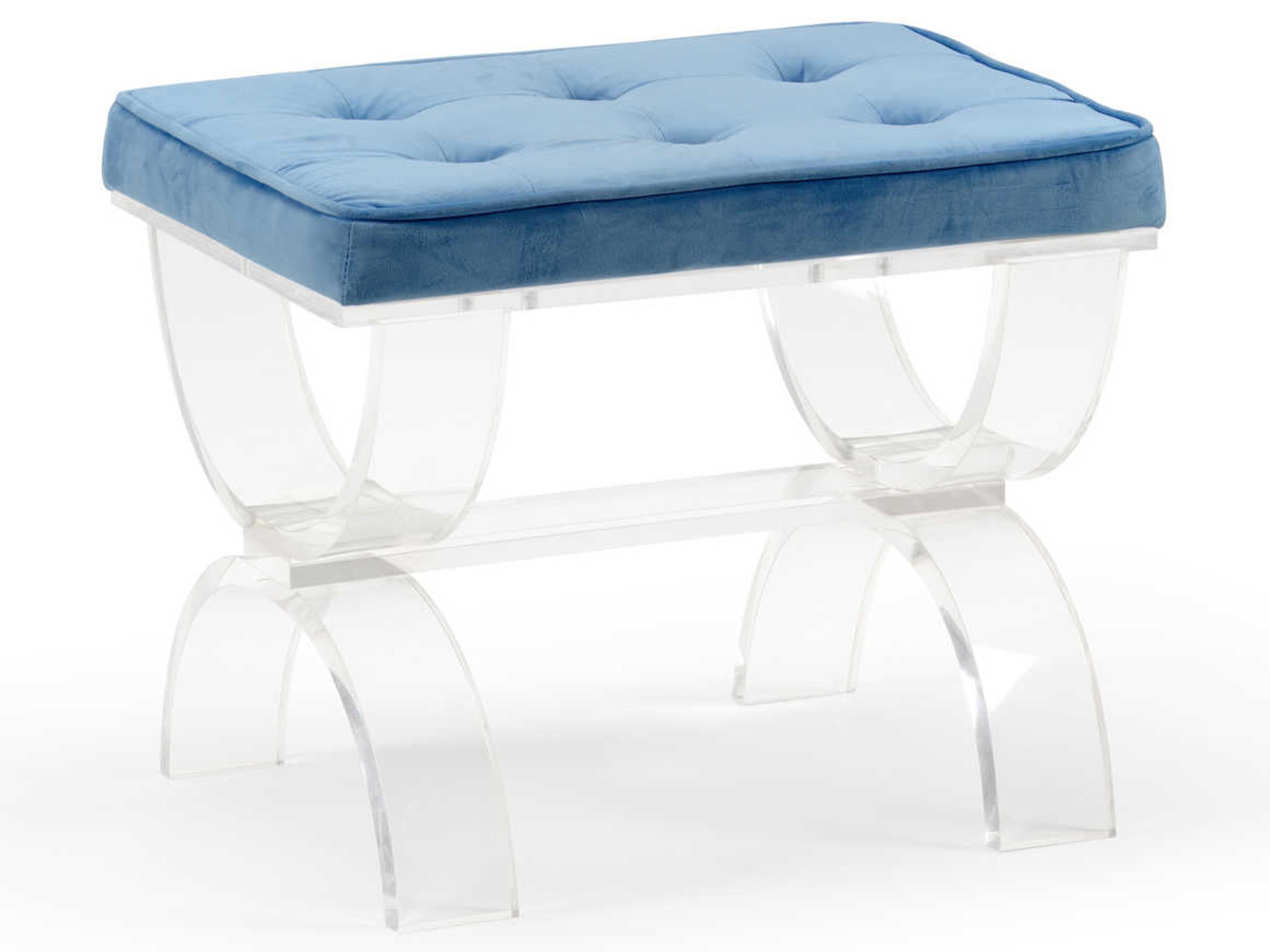 Harlow Blue Clear Upholstered Accent Bench