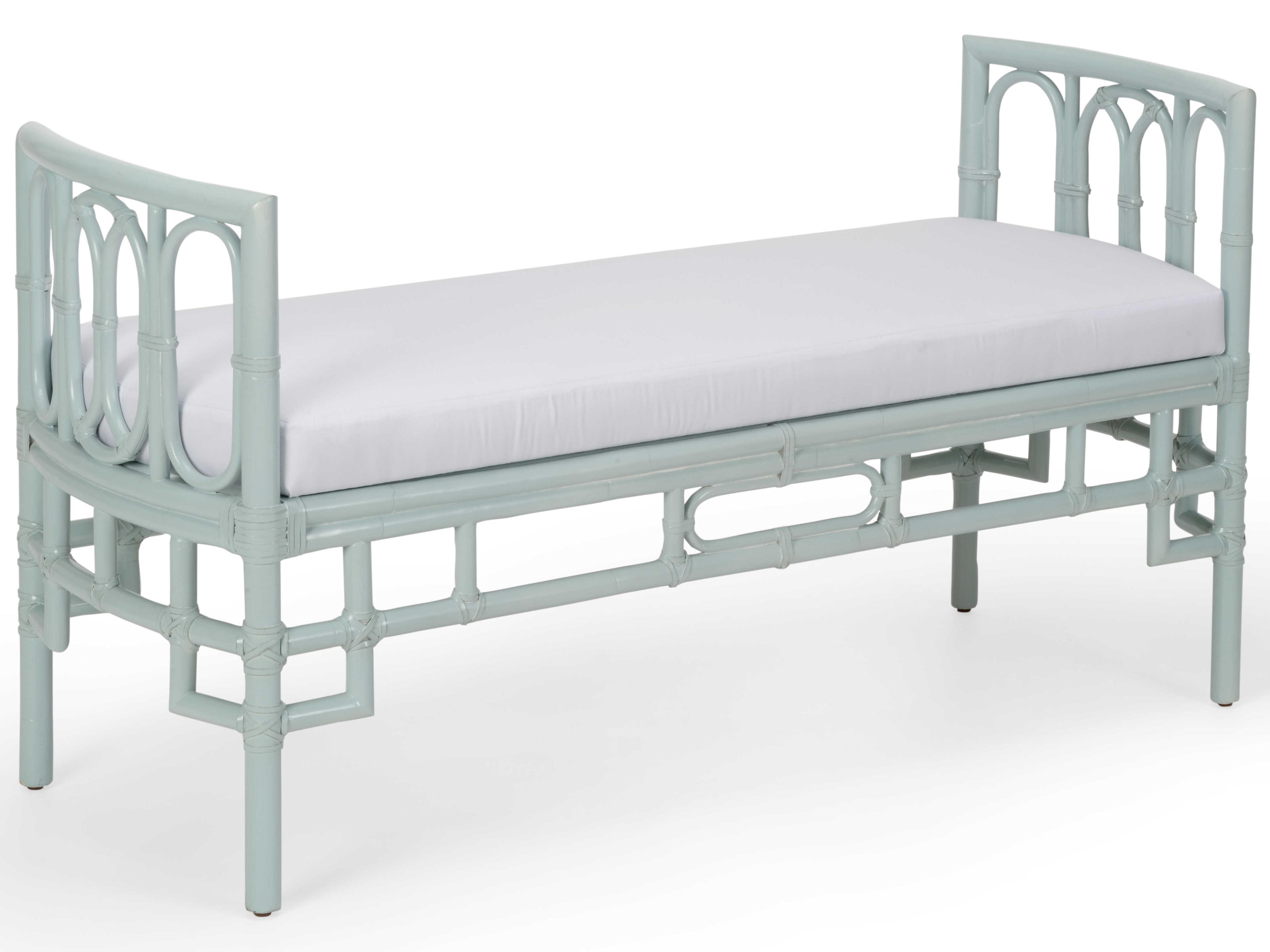 Camilla Blue White Upholstered Accent Bench