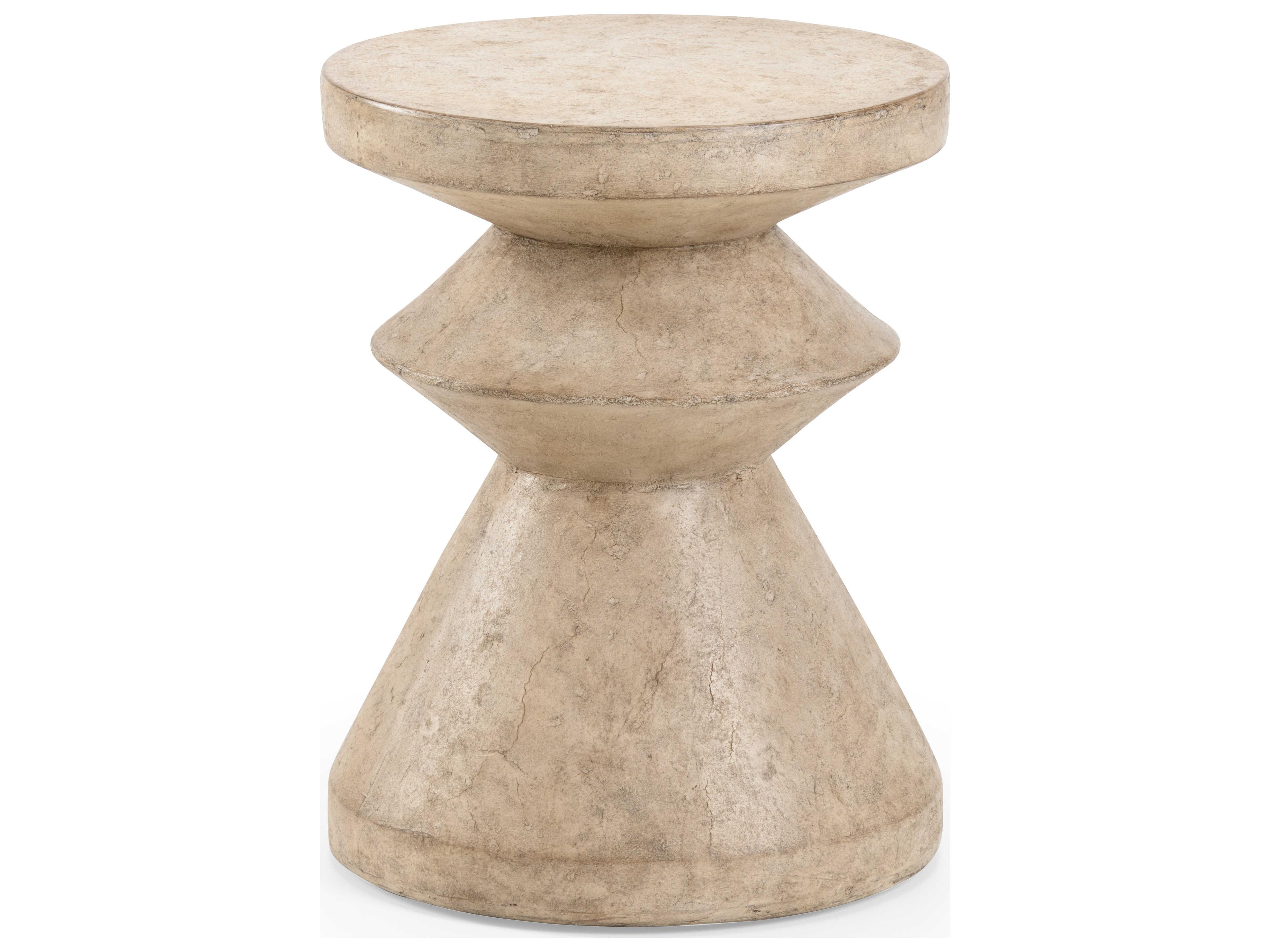 Triptic White Beige Accent Stool