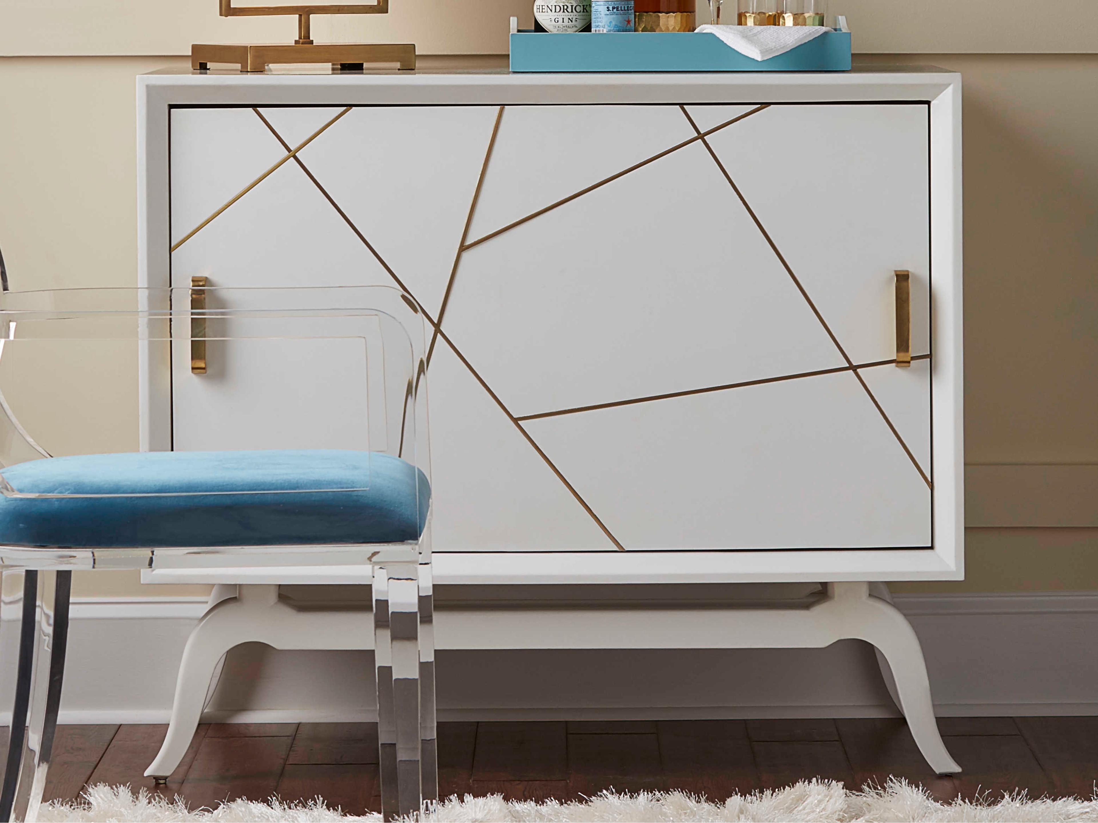 Wildwood Sinatra Solid Wood White Blue Gold Bar Cabinet