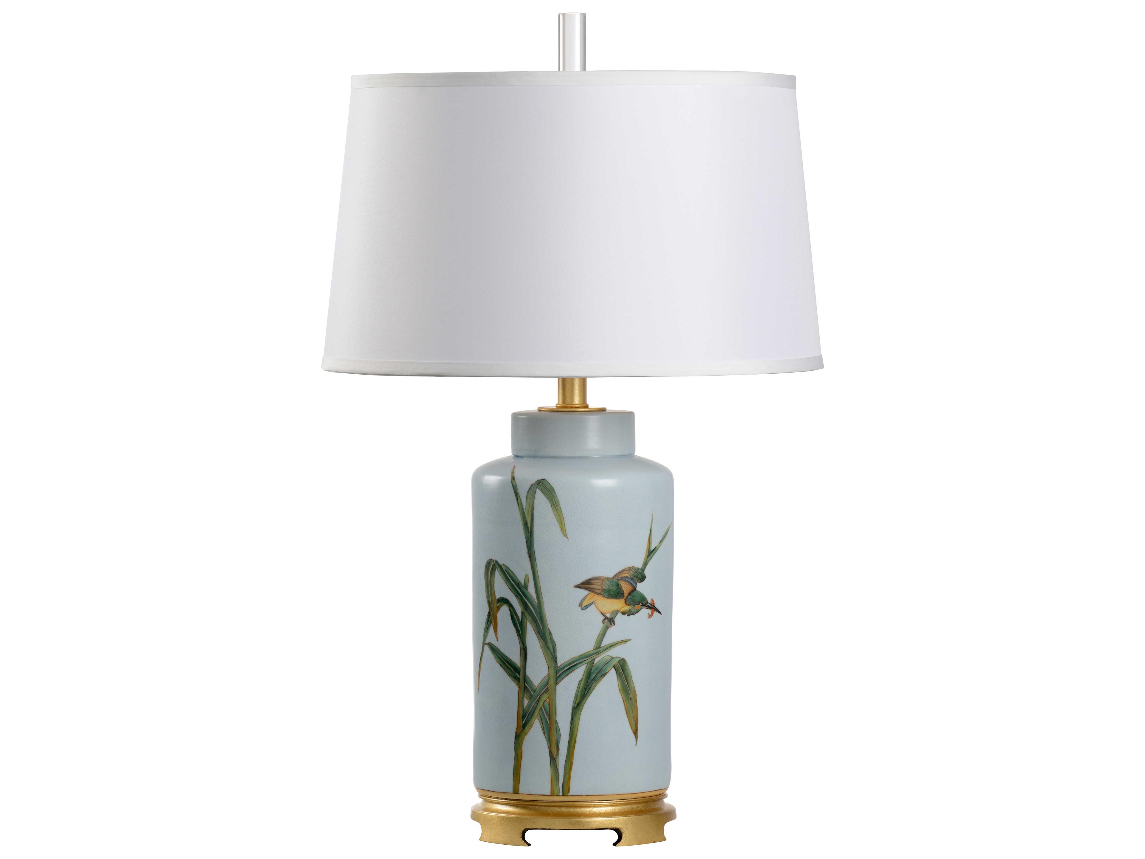 Songbird Blue Green White Silkette Buffet Lamp