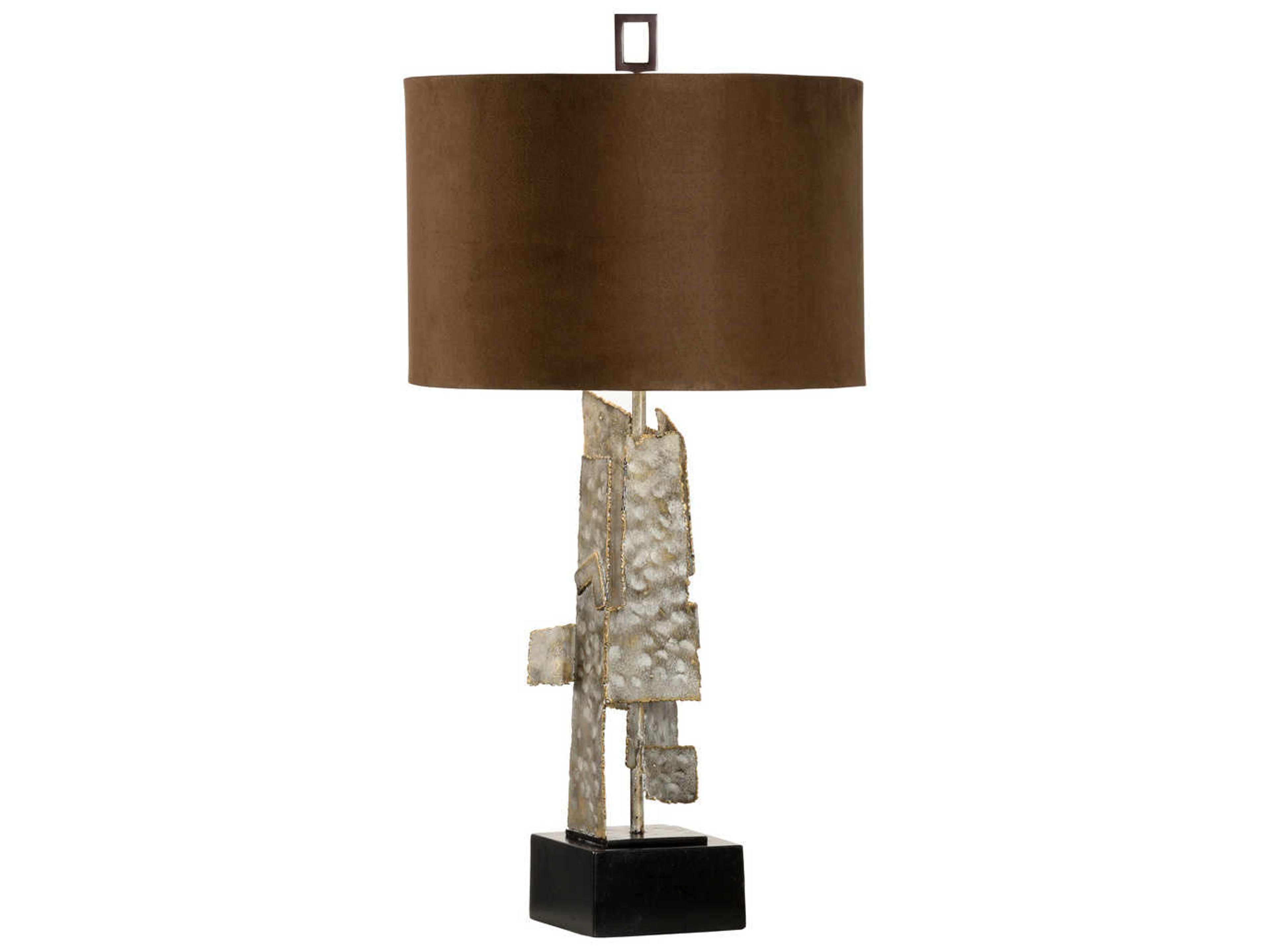 Wildwood Kahn Spotted White Wash Steel Brown Faux Suede Gray Buffet Lamp