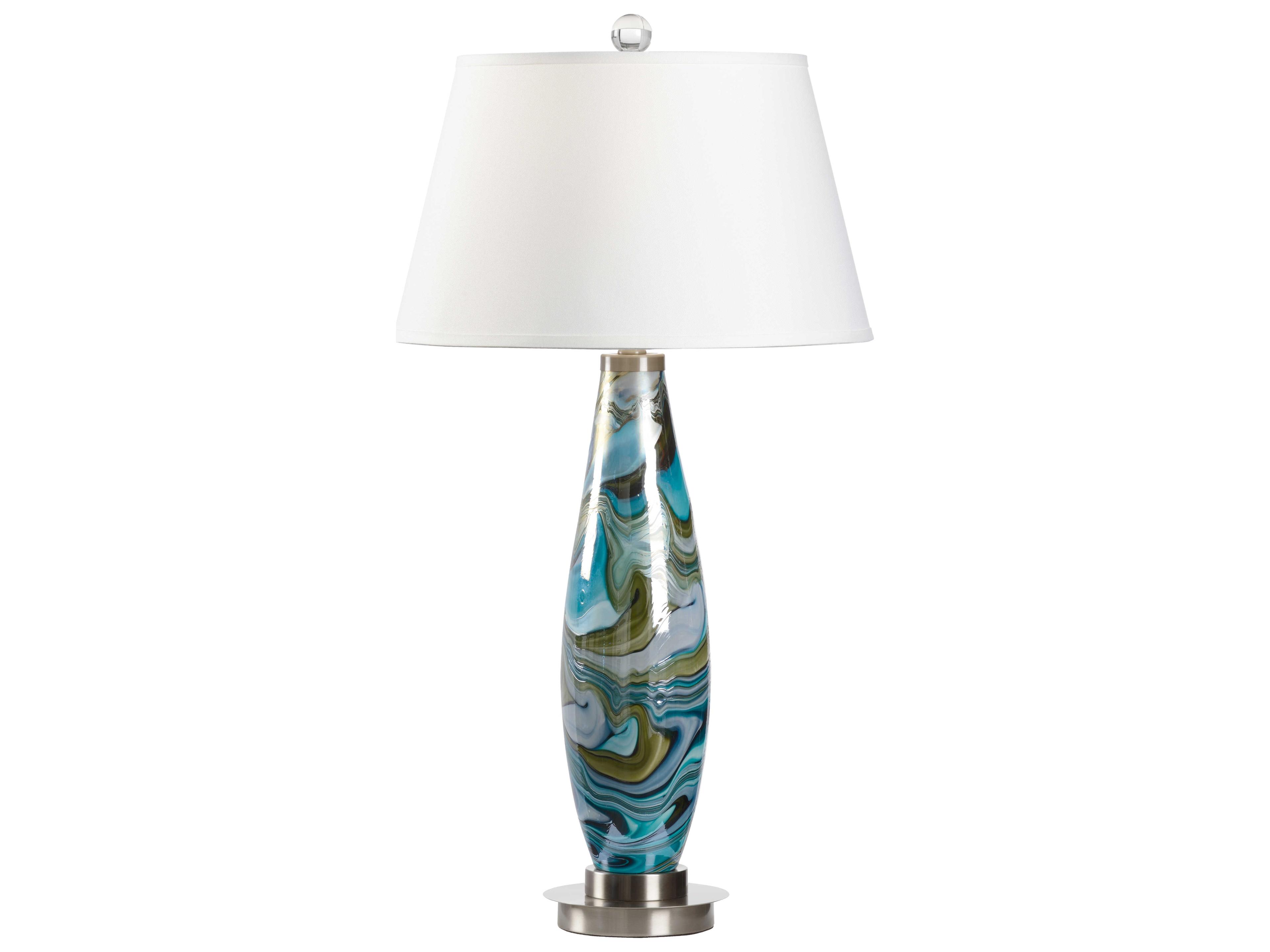 Wildwood Flora Multi Blue Green Off White Linen Buffet Lamp
