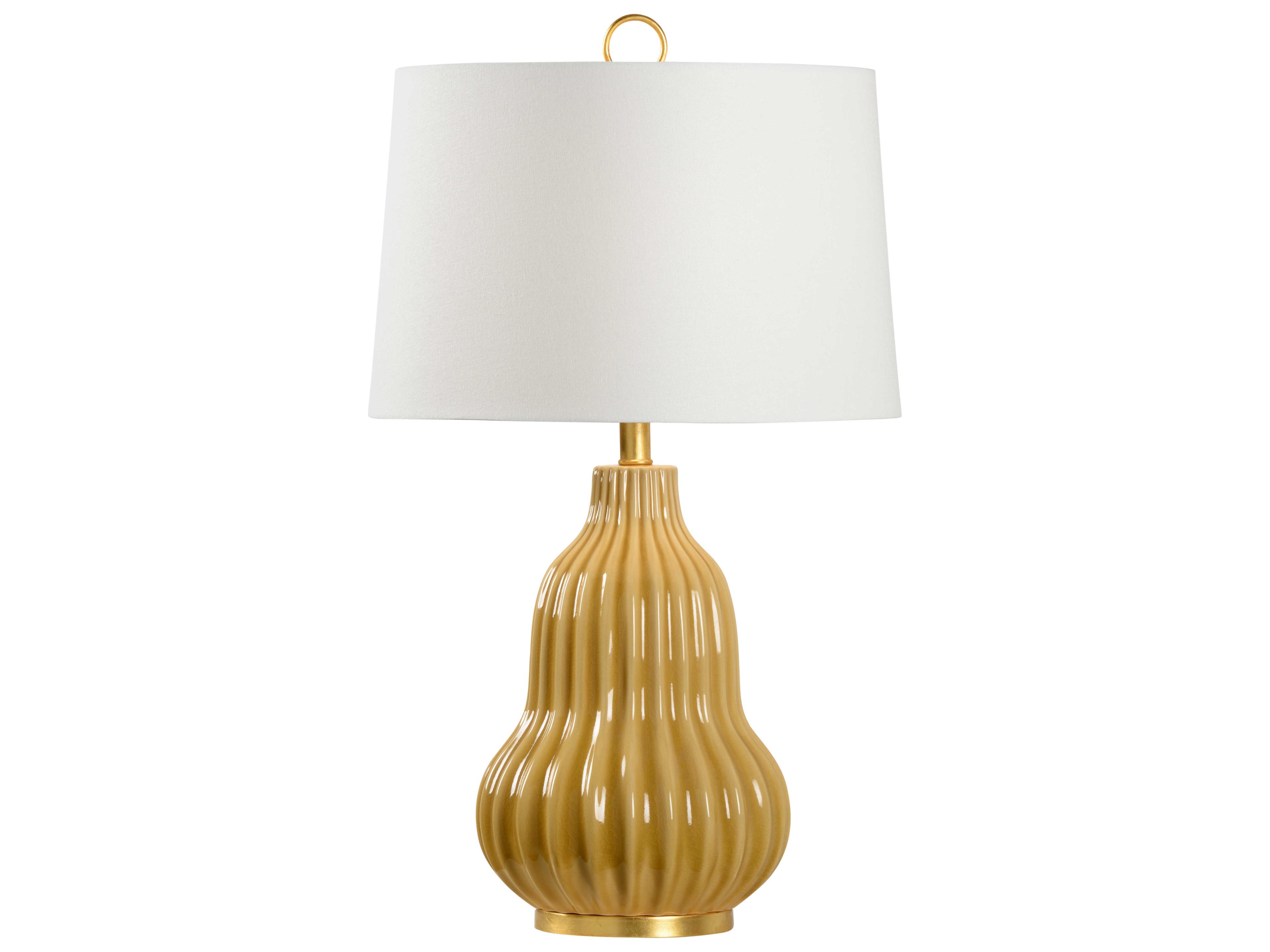 Wildwood Oliver Butterscotch Glaze Antique Gold Leaf Off White Linen Yellow Buffet Lamp