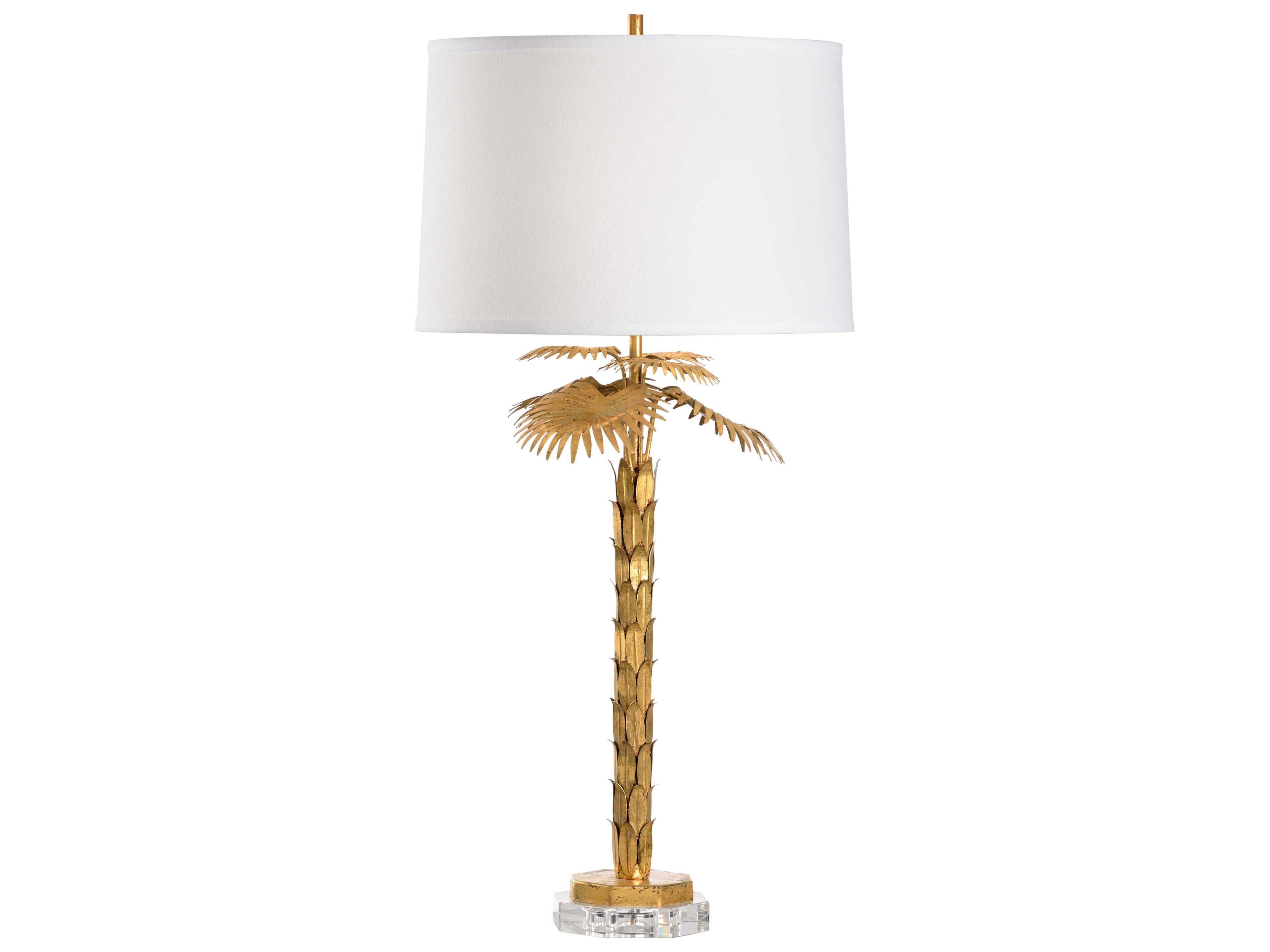 Wildwood Palm Island Antique Gold Leaf White Linen Buffet Lamp