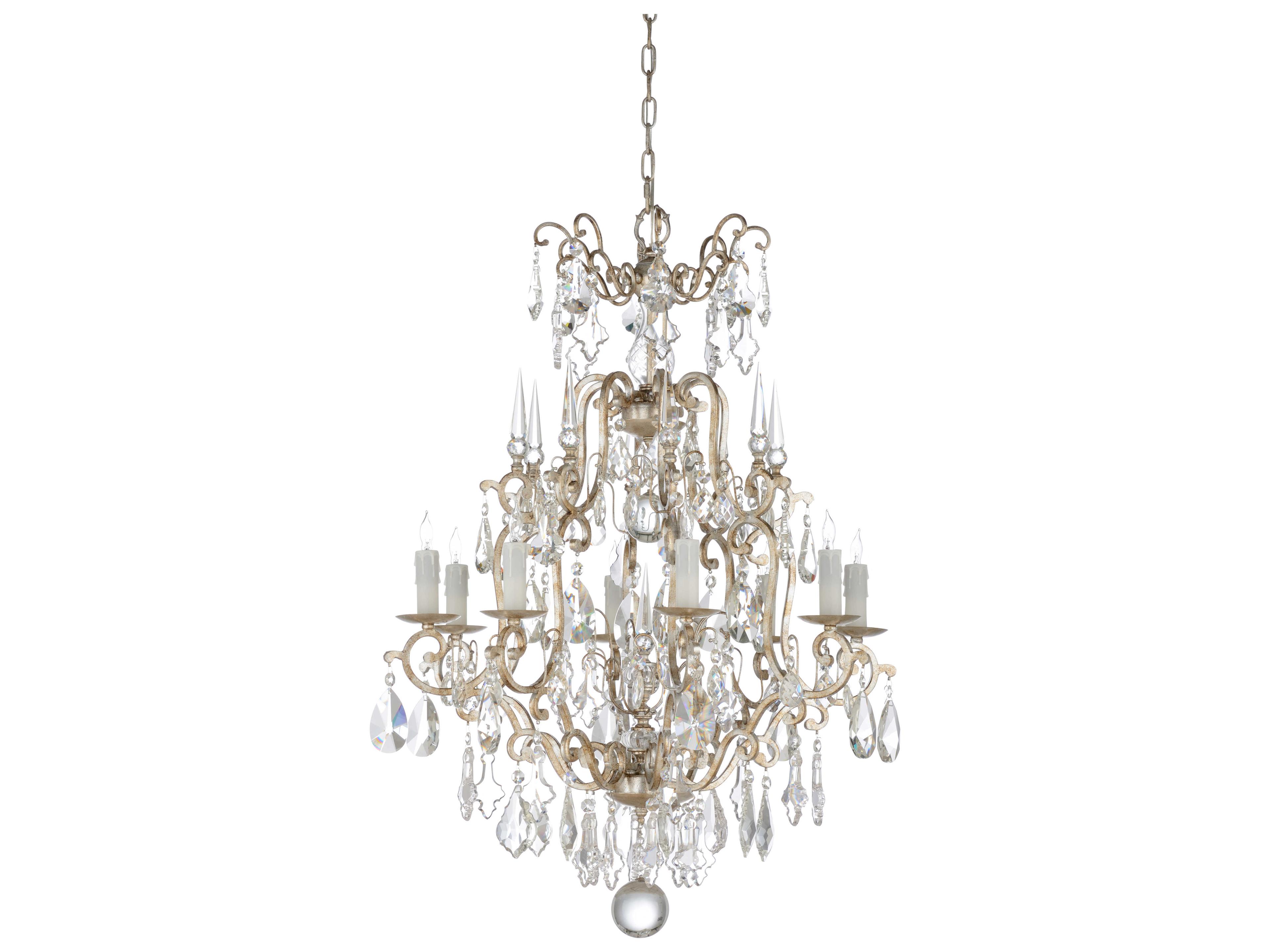 Versailles 8-Light Antique Silver Leaf Clear Chandelier