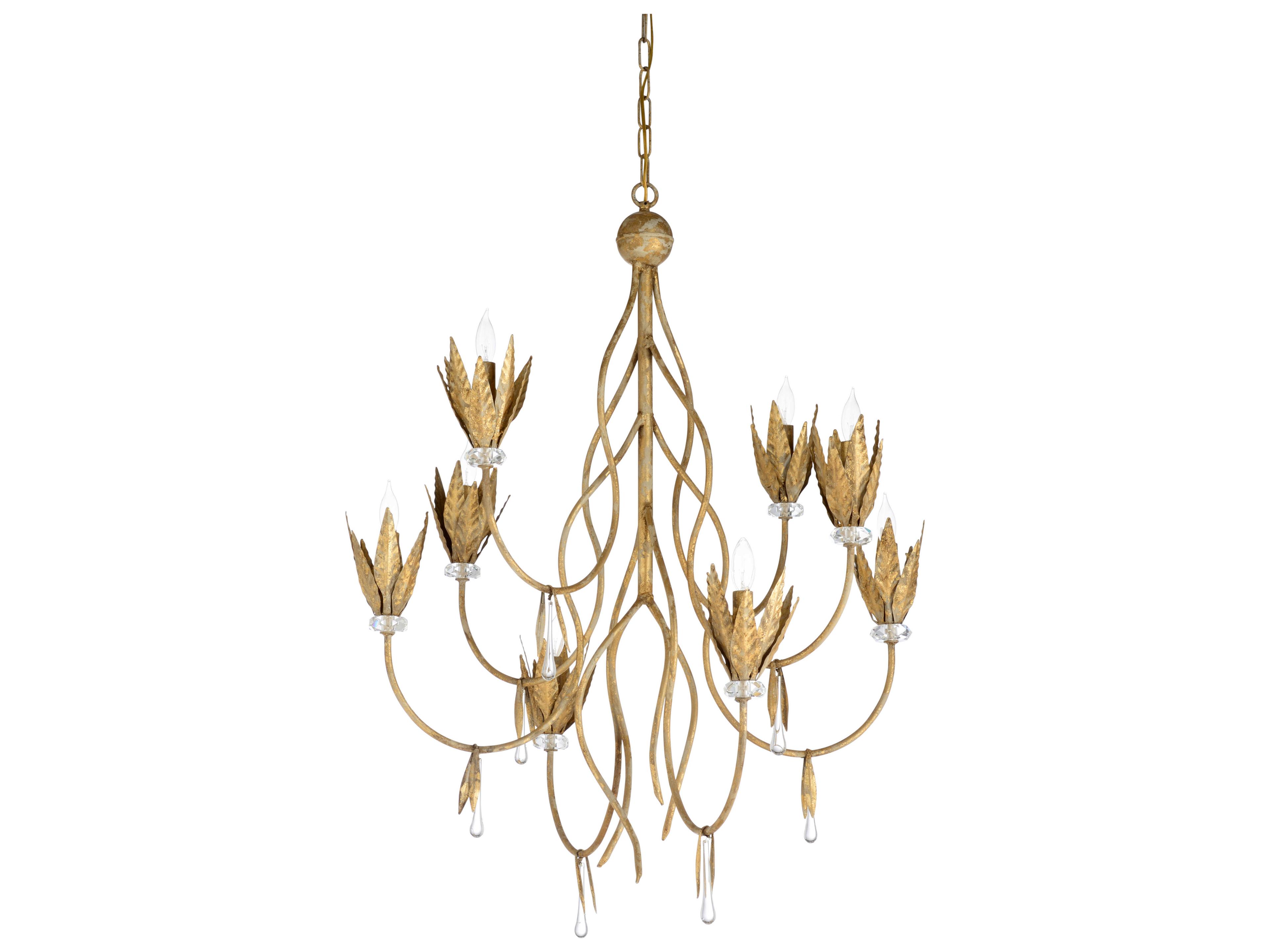 Phoebe 8-Light Aged Gold Leaf Clear Chandelier