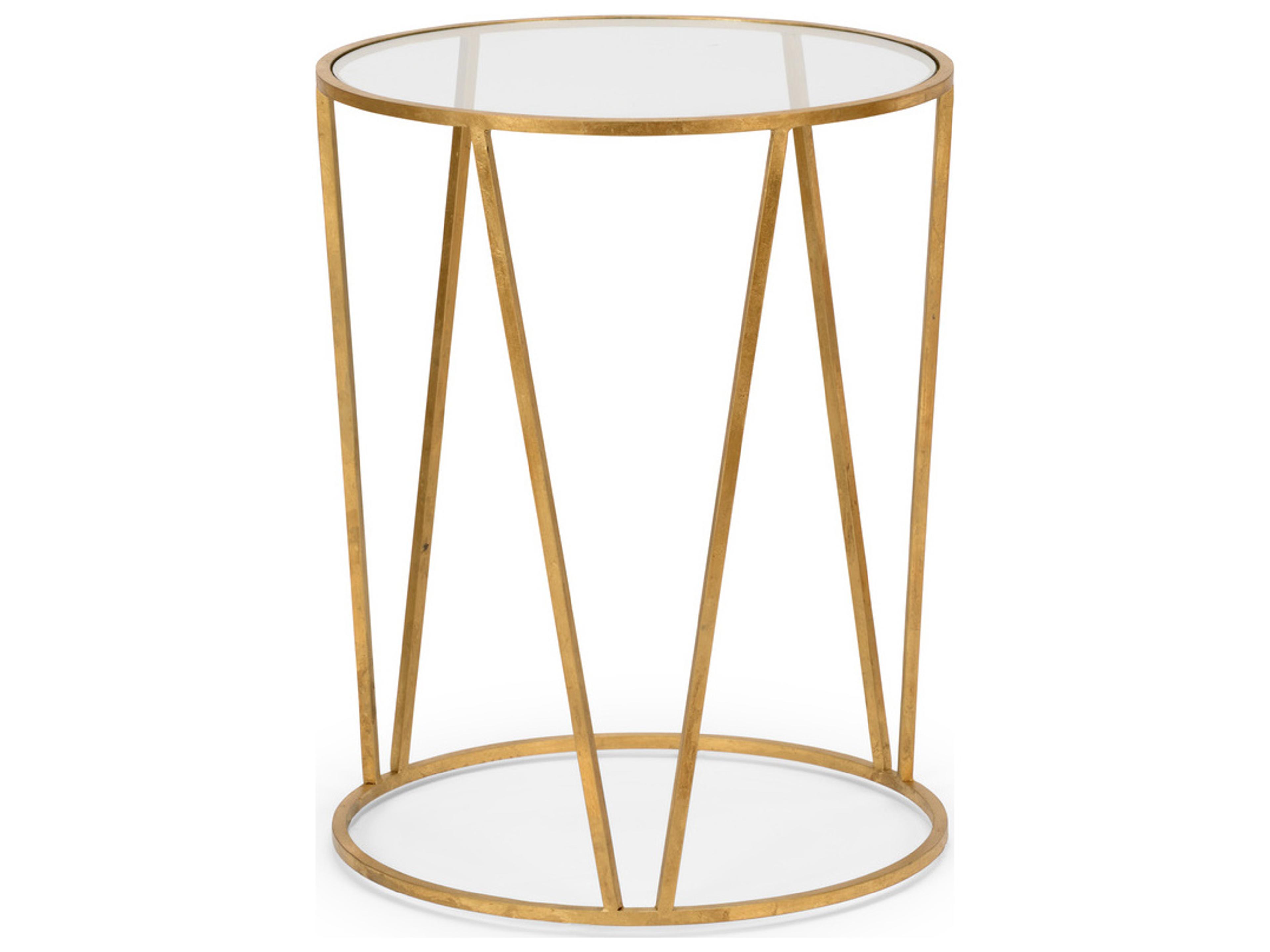 Wildwood Emery Round Glass Antique Gold Leaf End Table