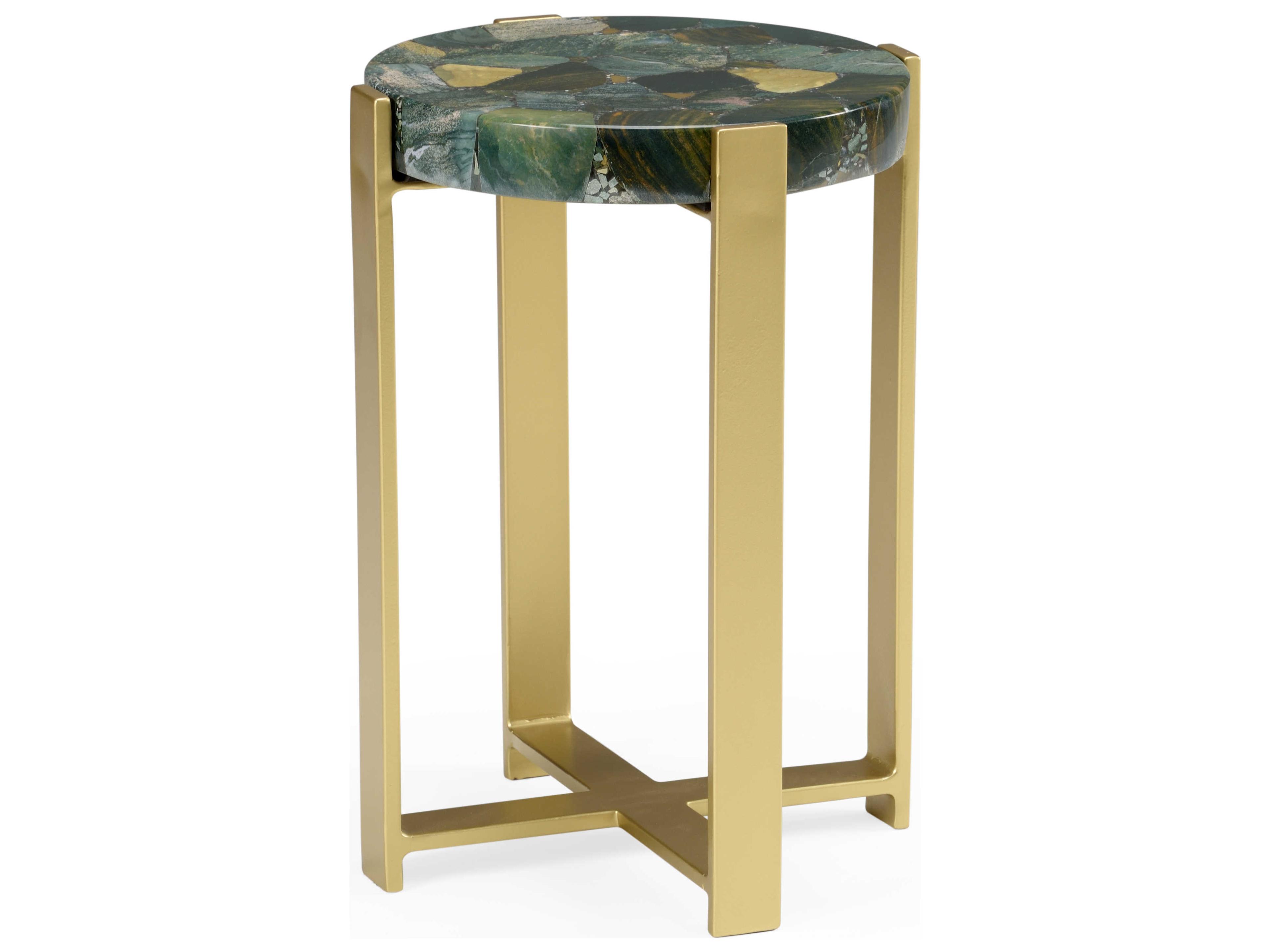 Jasper Round Stone Natural Multi Green End Table