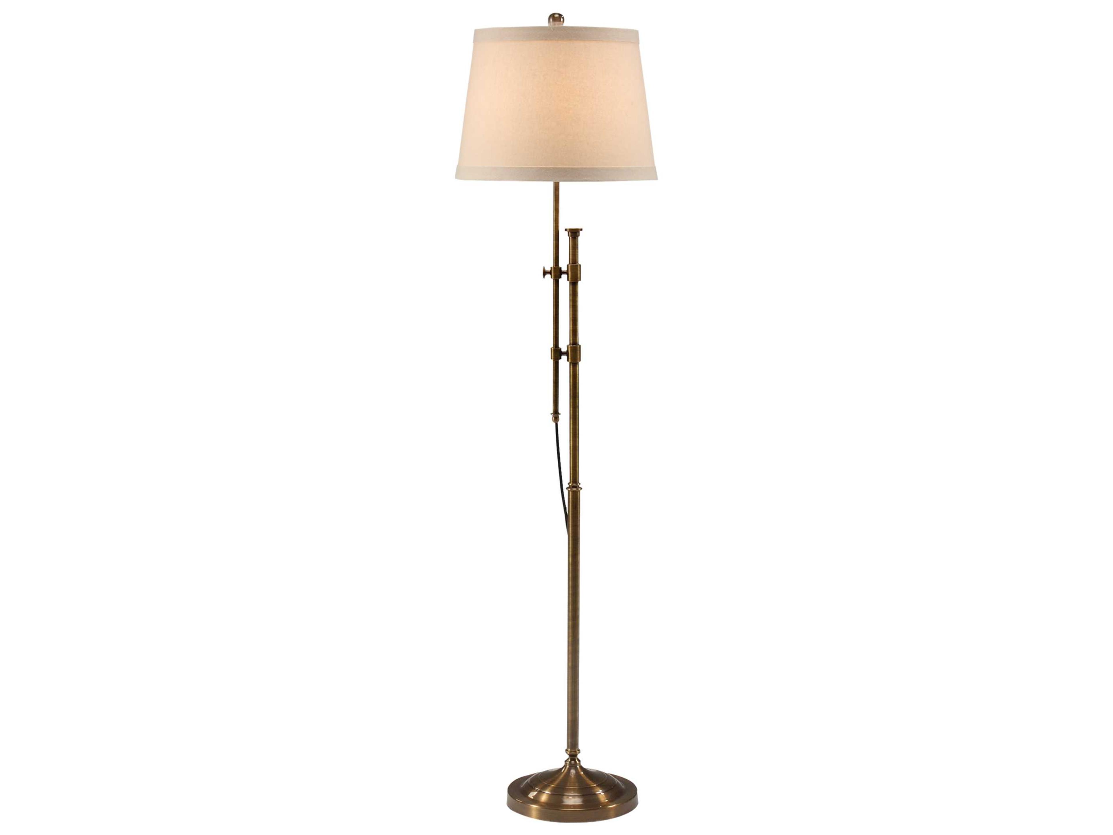 Twin Column Antique Patina Beige Linen Brass Floor Lamp
