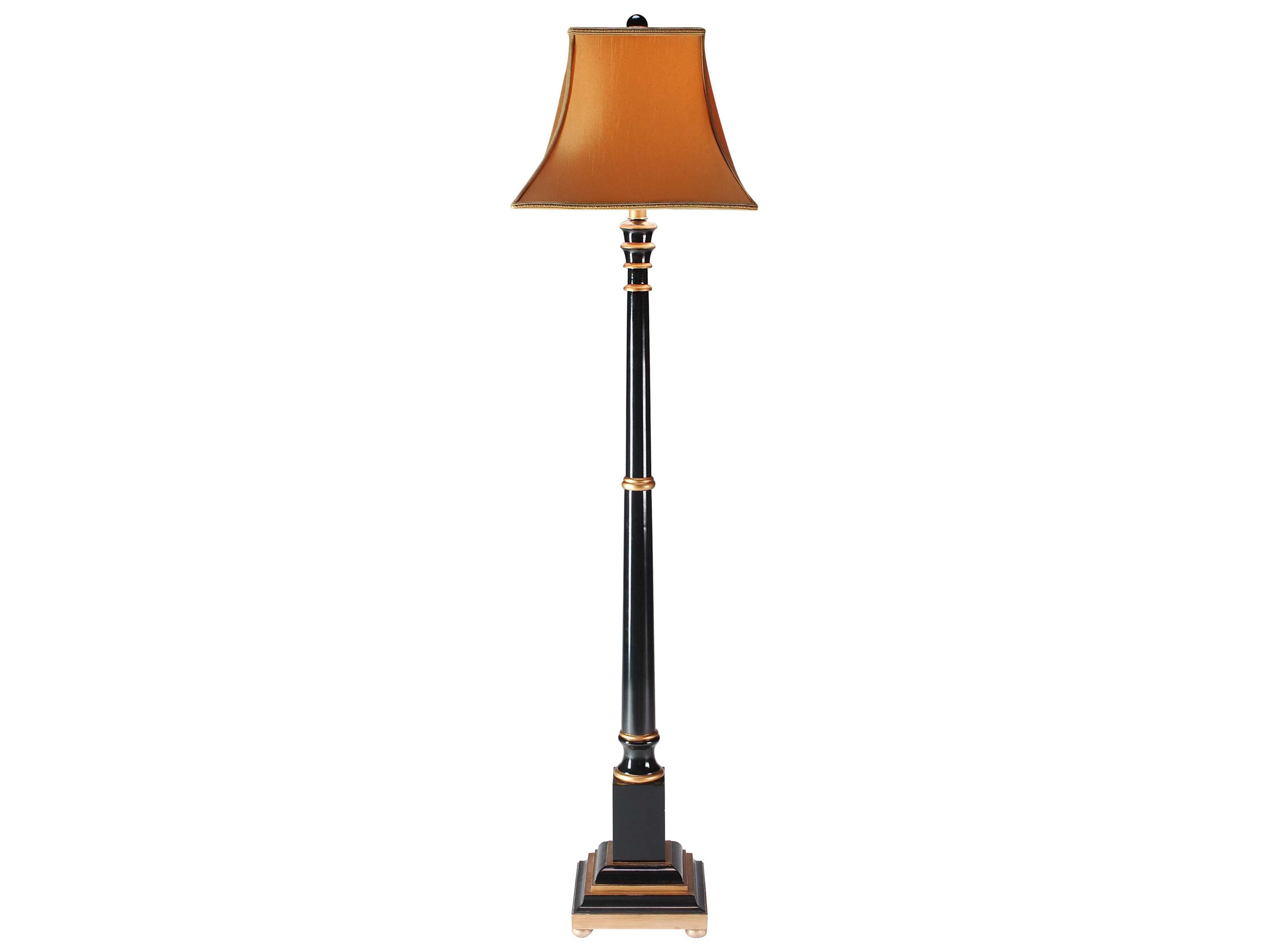 Wildwood Wood Candlestick Black Gold Yellow Silk Floor Lamp