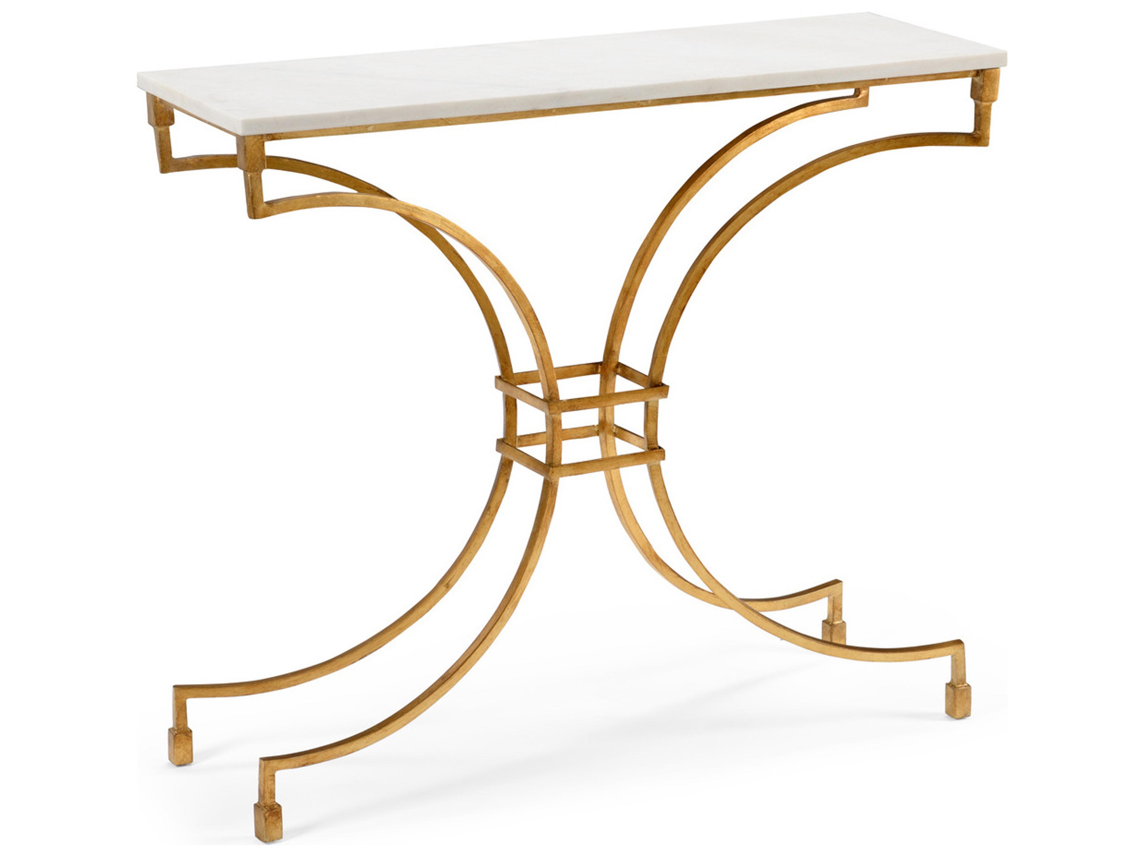 Kara Rectangle Console Table in Gold with White Marble Top