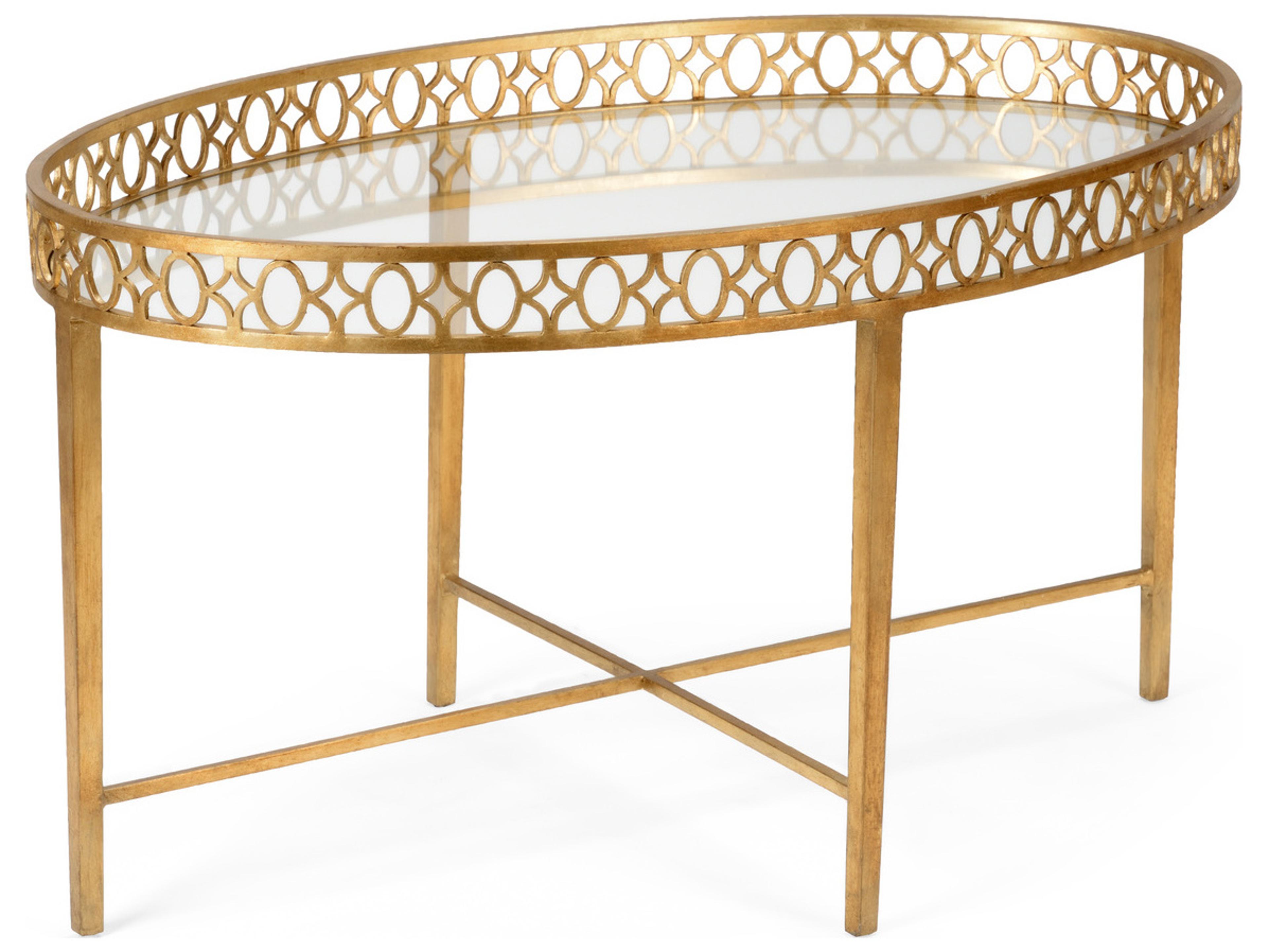 Manor House Oval Glass Antique Gold Leaf Coffee Table