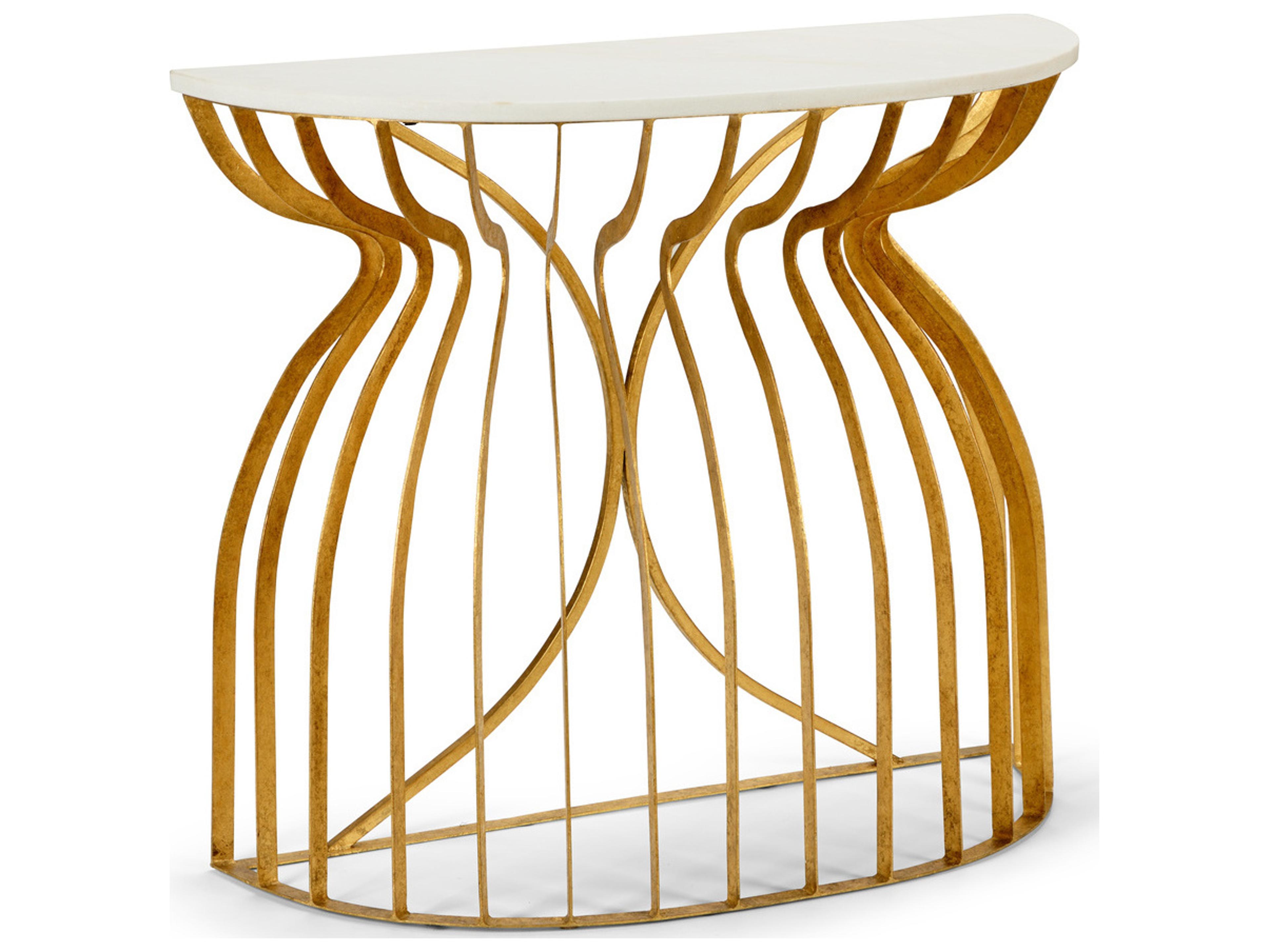 Martha Demilune Marble Antique Gold Leaf Console Table