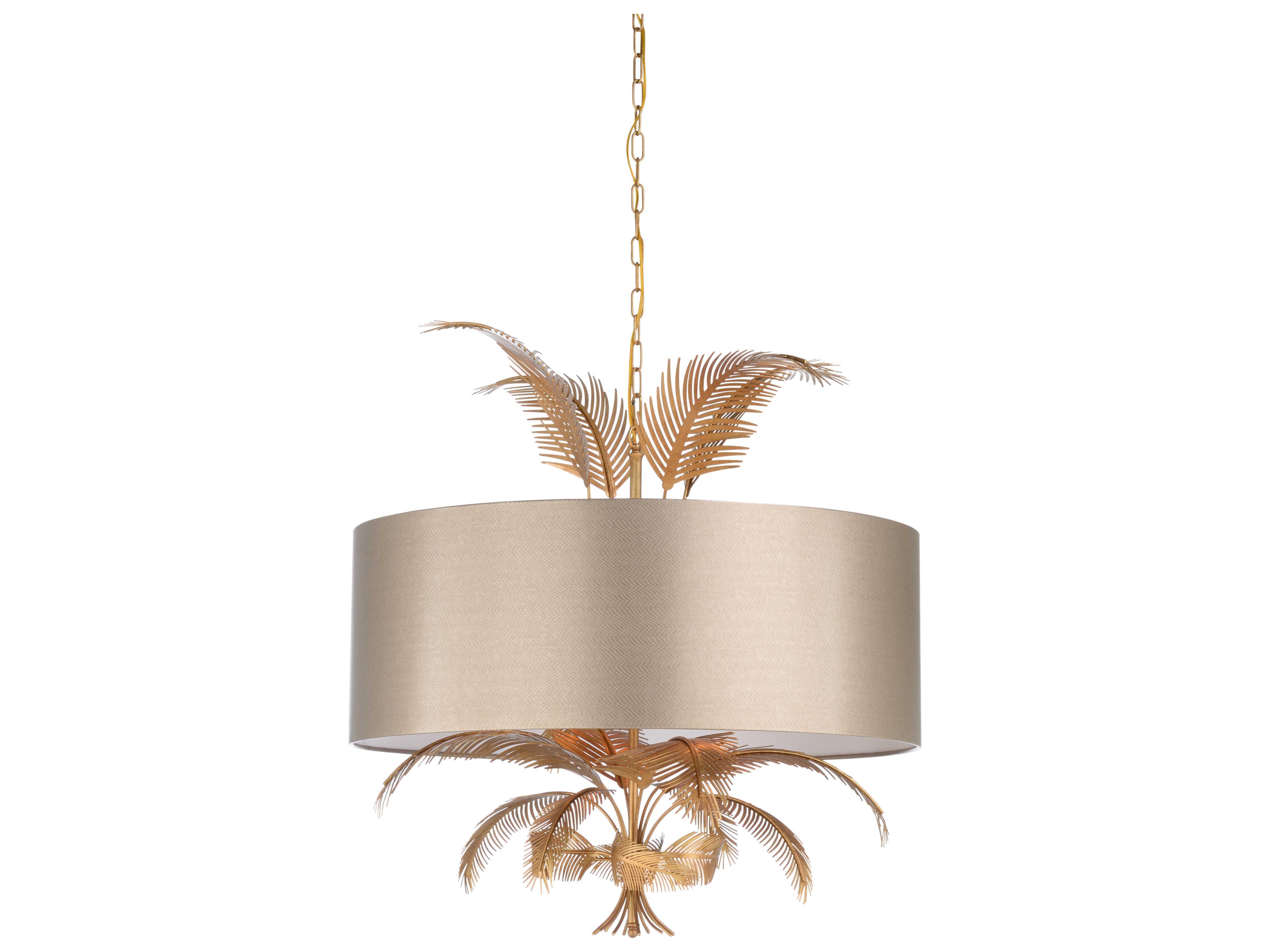 Wildwood Wild Palm 6-Light Antique Gold Drum Pendant