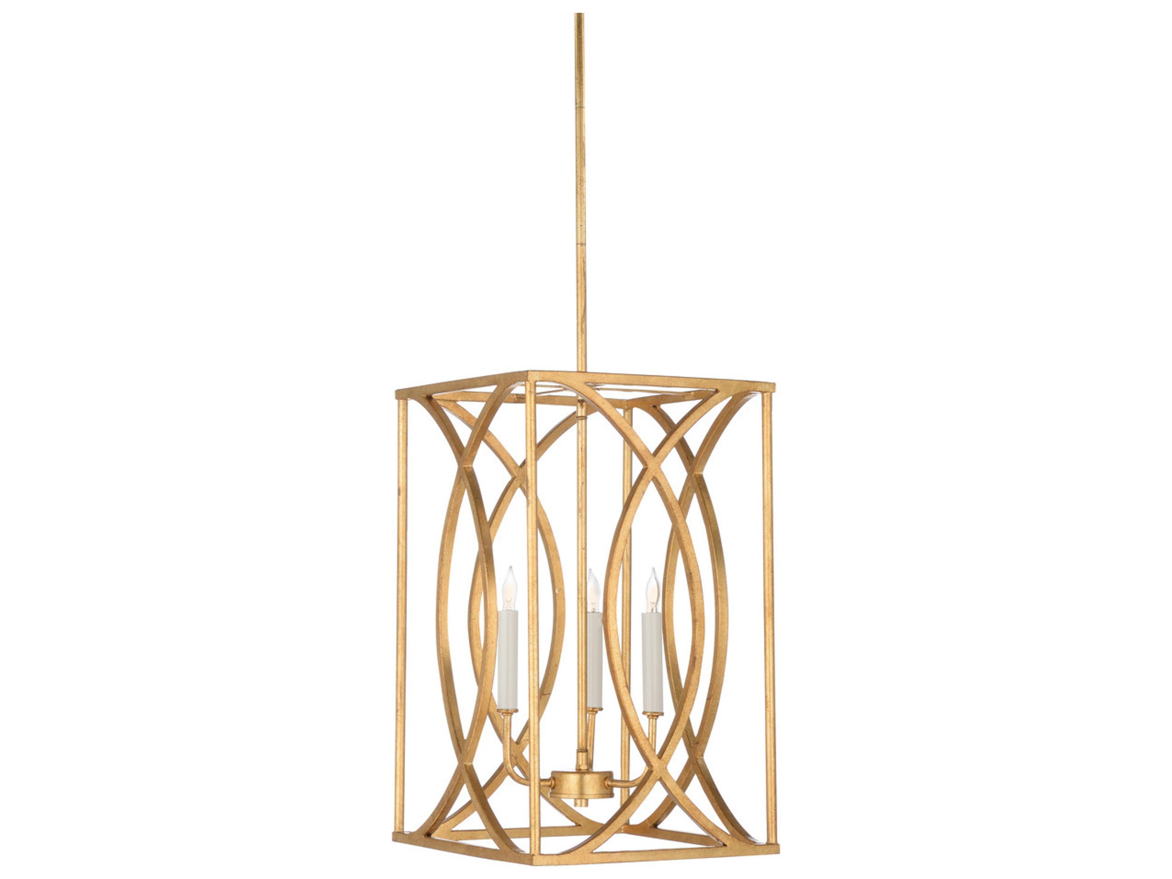 Society 3-Light Antique Gold Leaf Candelabra Lantern Chandelier