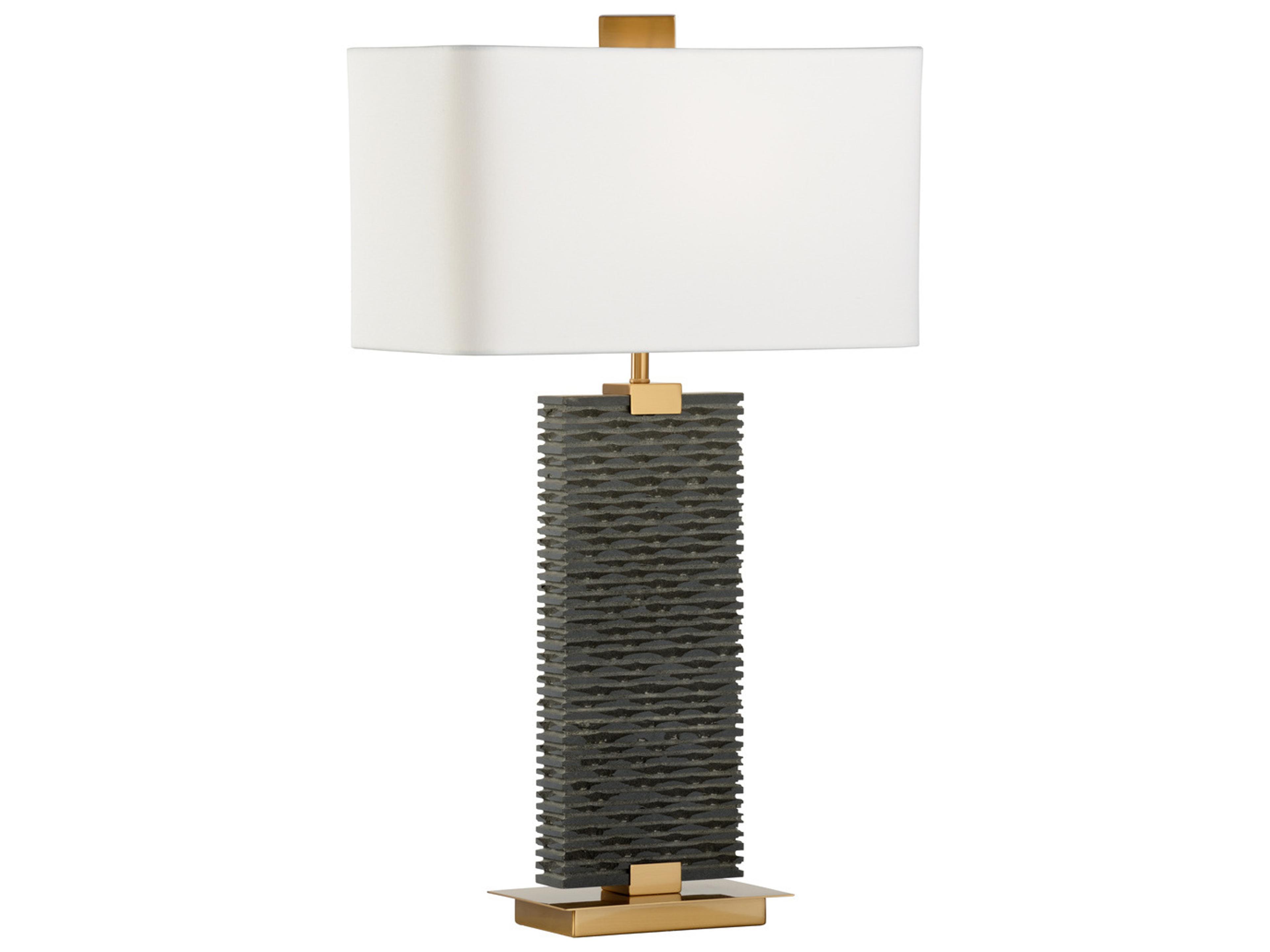 Wildwood Stonehenge Natural Black Off White Linen Brass Buffet Lamp
