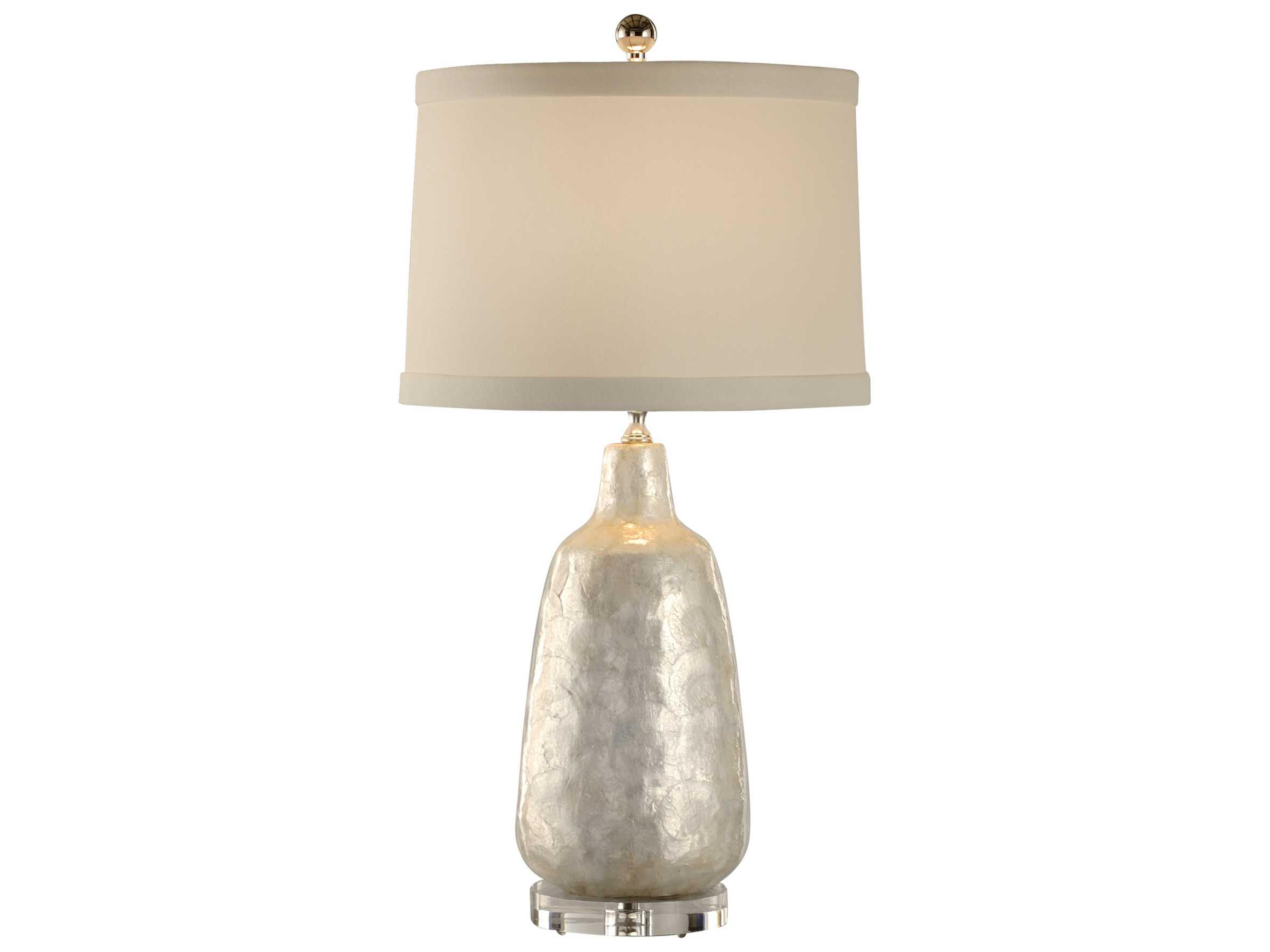 Wildwood Shell Covered Urn Natural Capiz Off White Silkette Table Lamp