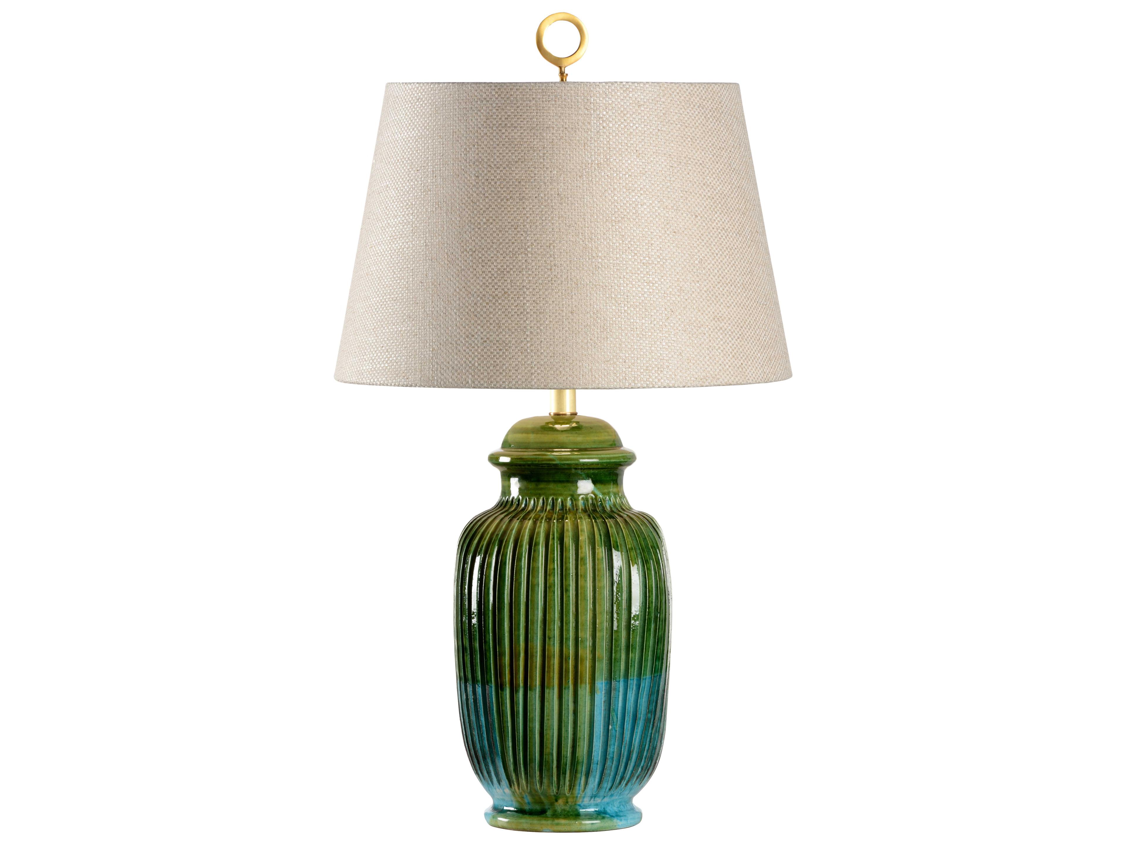 Wildwood San Michele Aquamarine Natural Linen Green Buffet Lamp