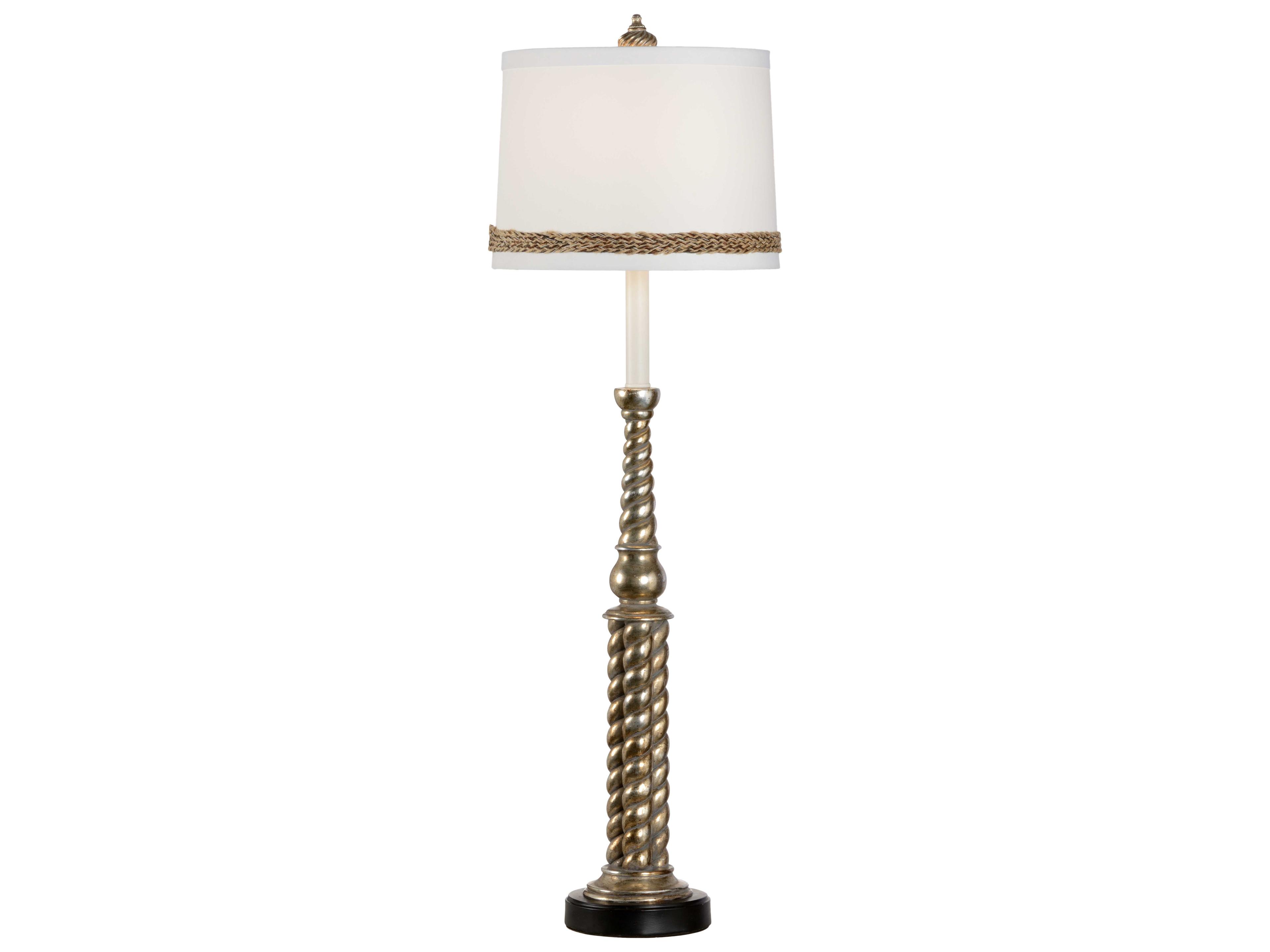 Wildwood Swannanoa Antique Silver Leaf Off White Silk Buffet Lamp