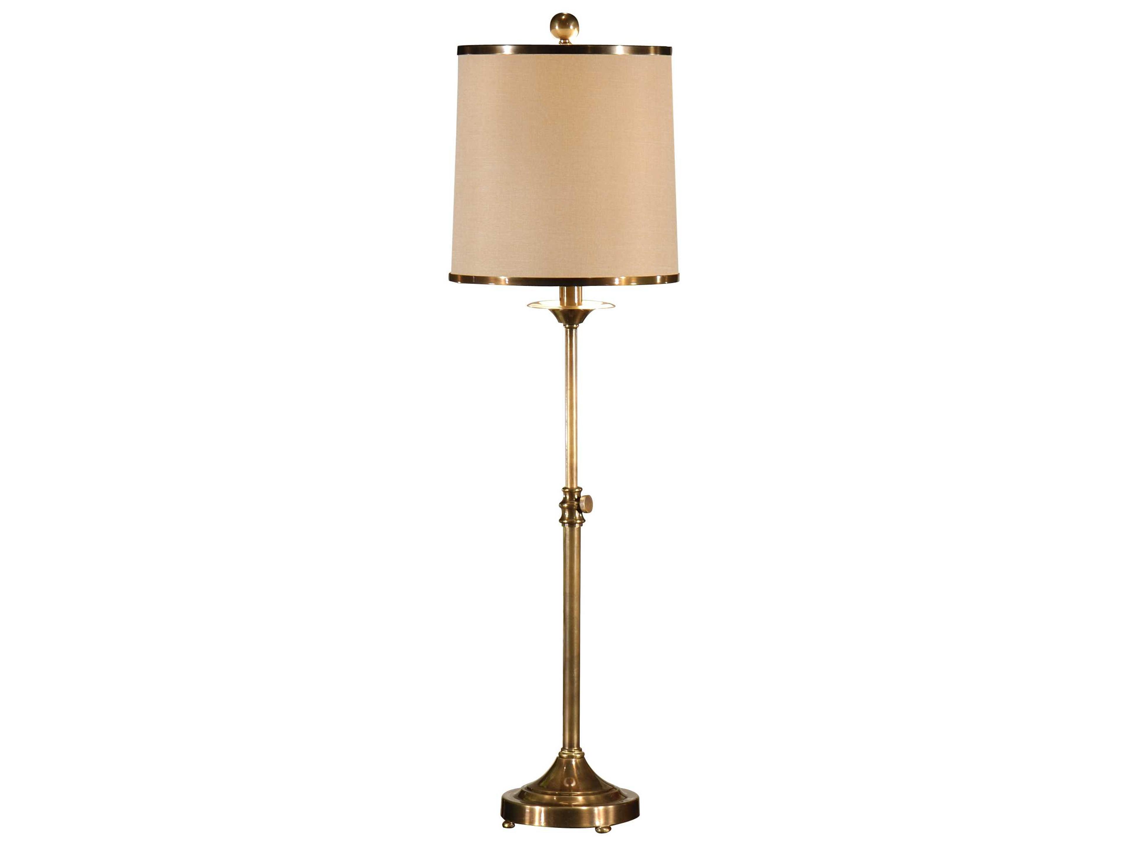 Wildwood Adjustable Antique Brass Patina Tan Silkette Buffet Lamp