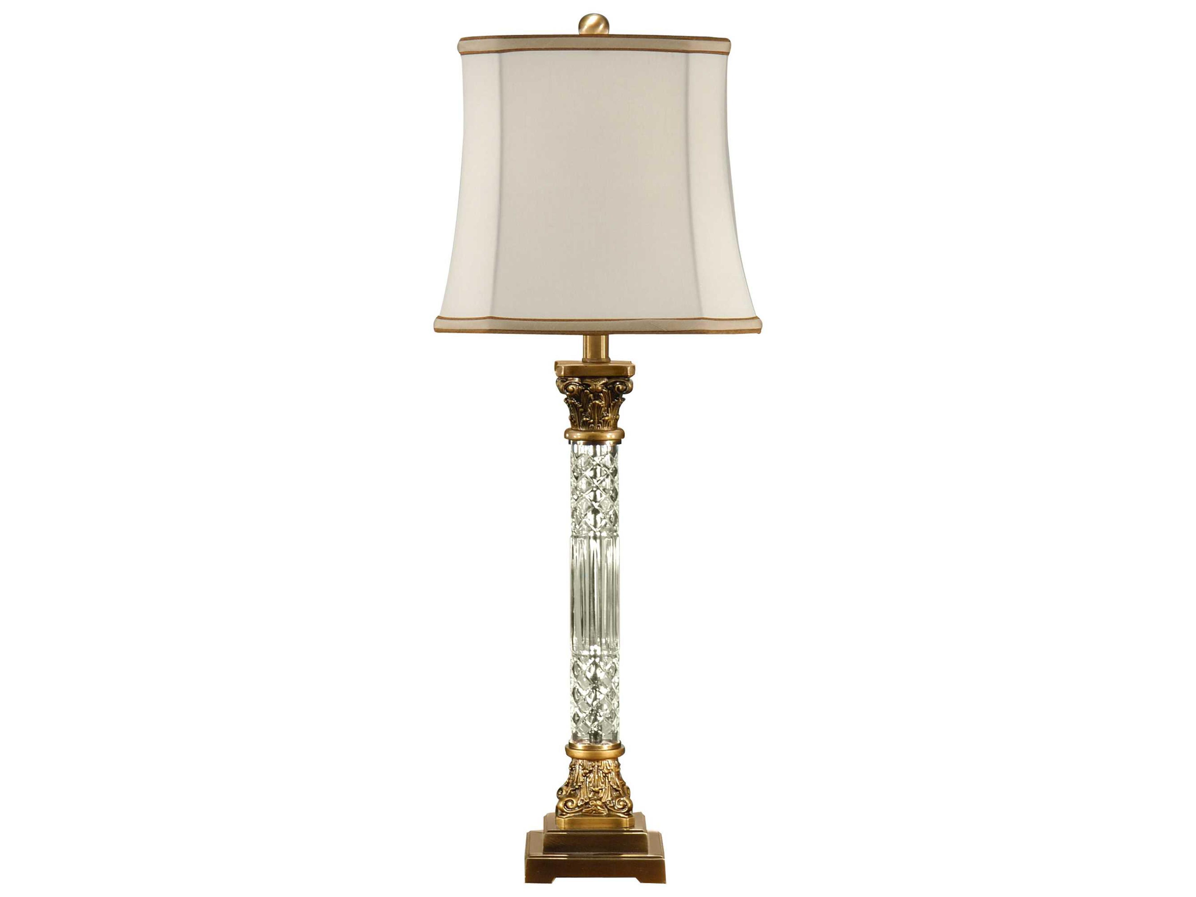 Crystal Column Clear Eggshell Silkette Brass Buffet Lamp