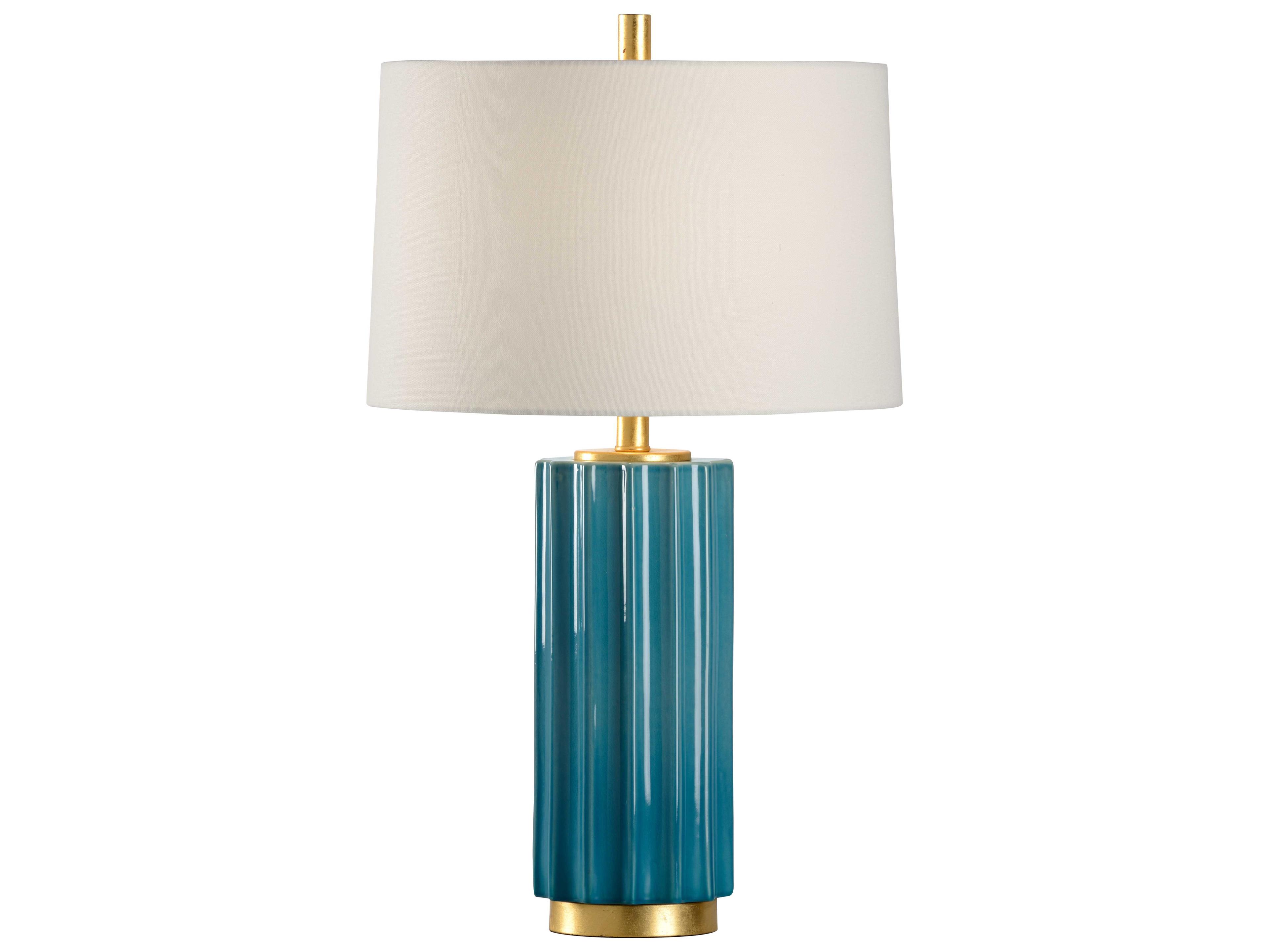 Mythos Teal Off White Linen Blue Buffet Lamp