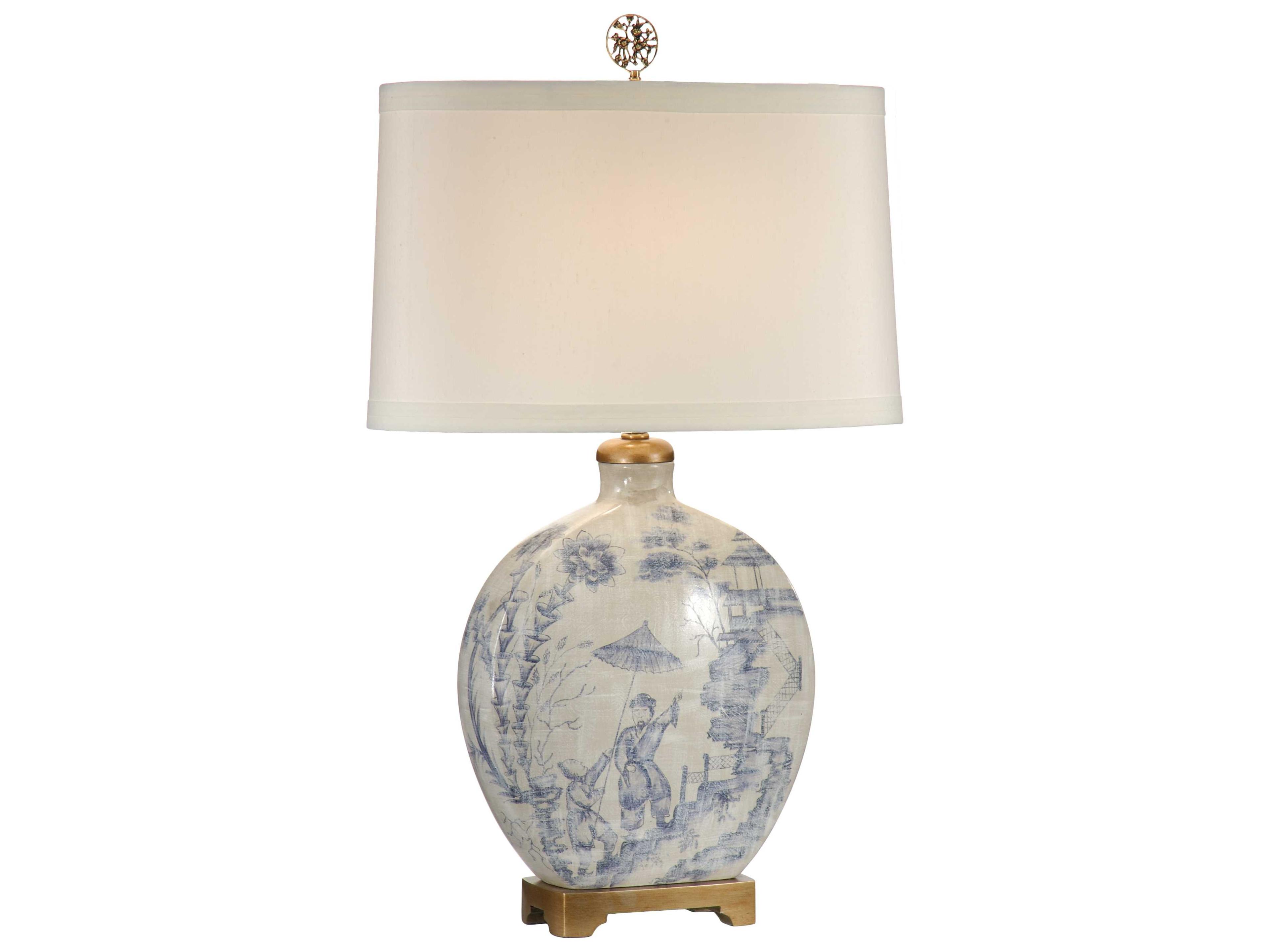 Blue Cream Ivory Silkette Silver Buffet Lamp