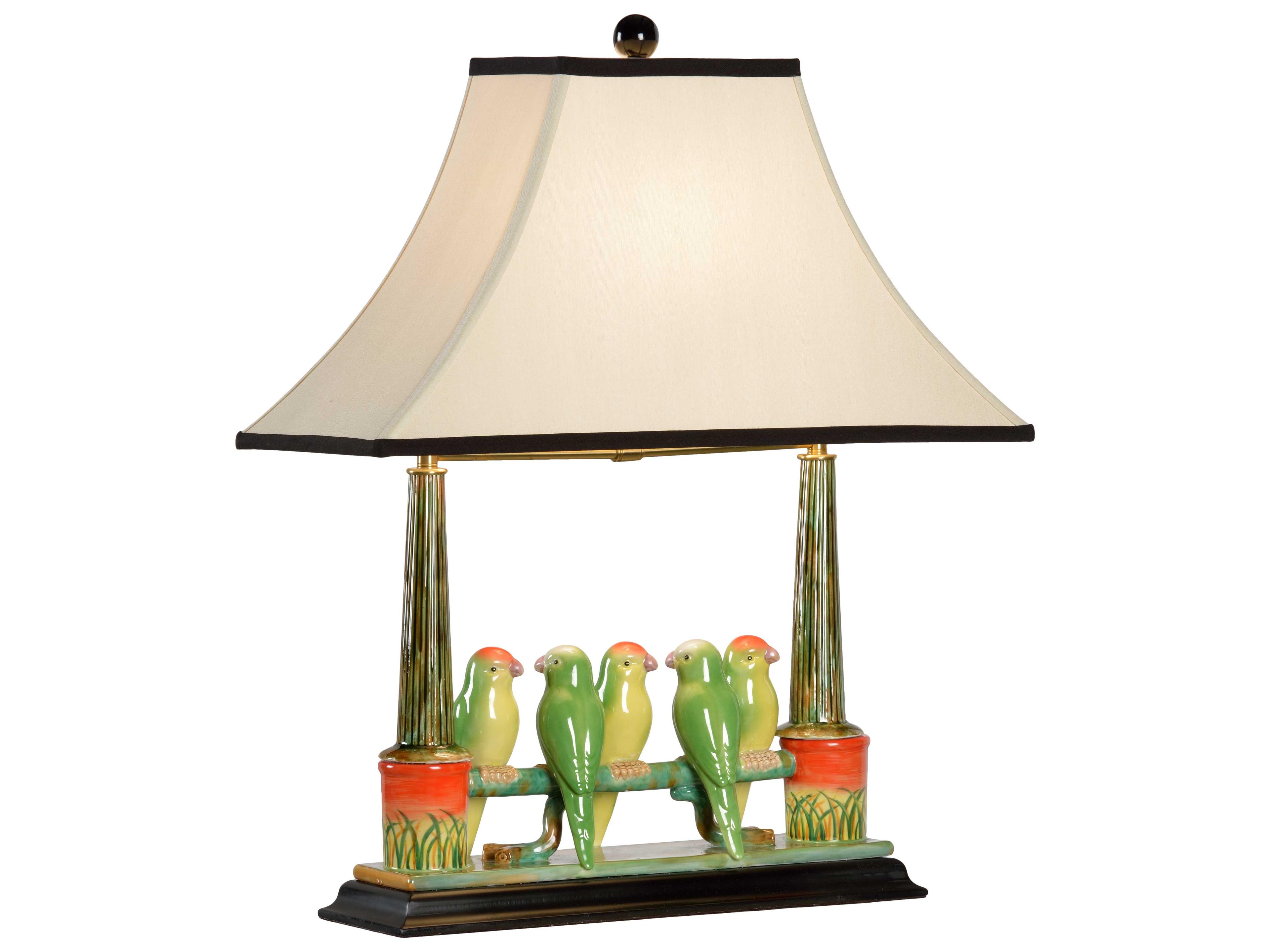 Wildwood Budgies Green Orange Light Tan Silkette Table Lamp