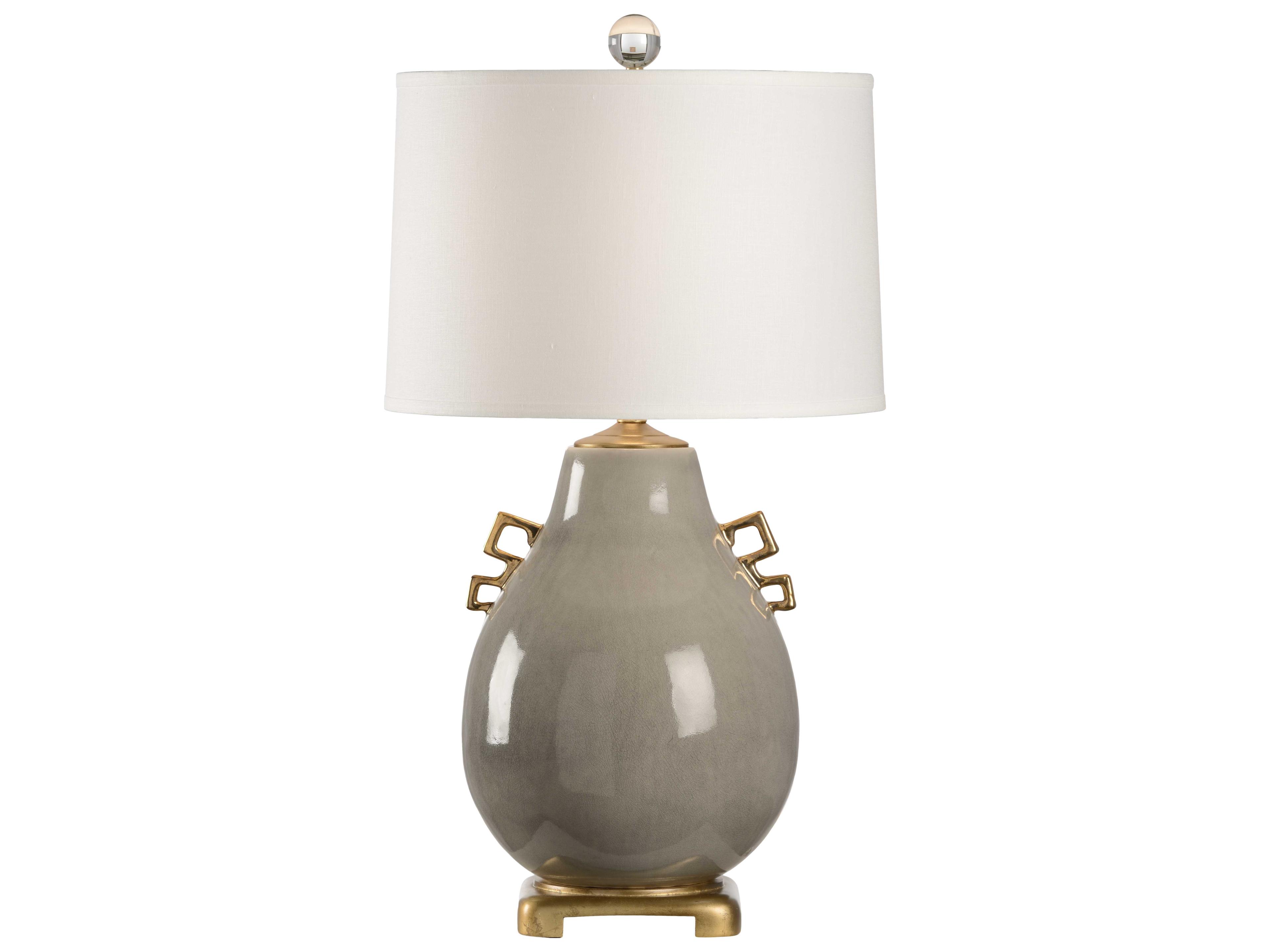 Ming Slate Gray Cream Raw Silk Buffet Lamp