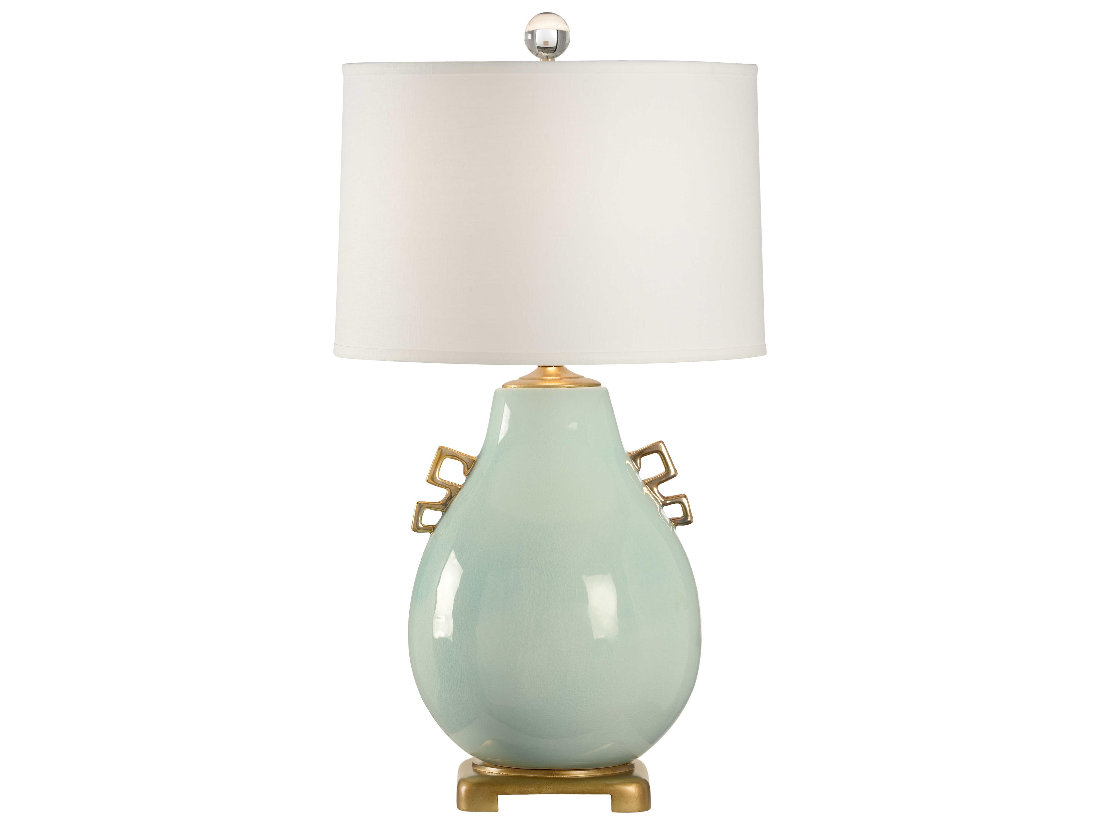 Ming Robin's Egg Cream Raw Silk Blue Buffet Lamp