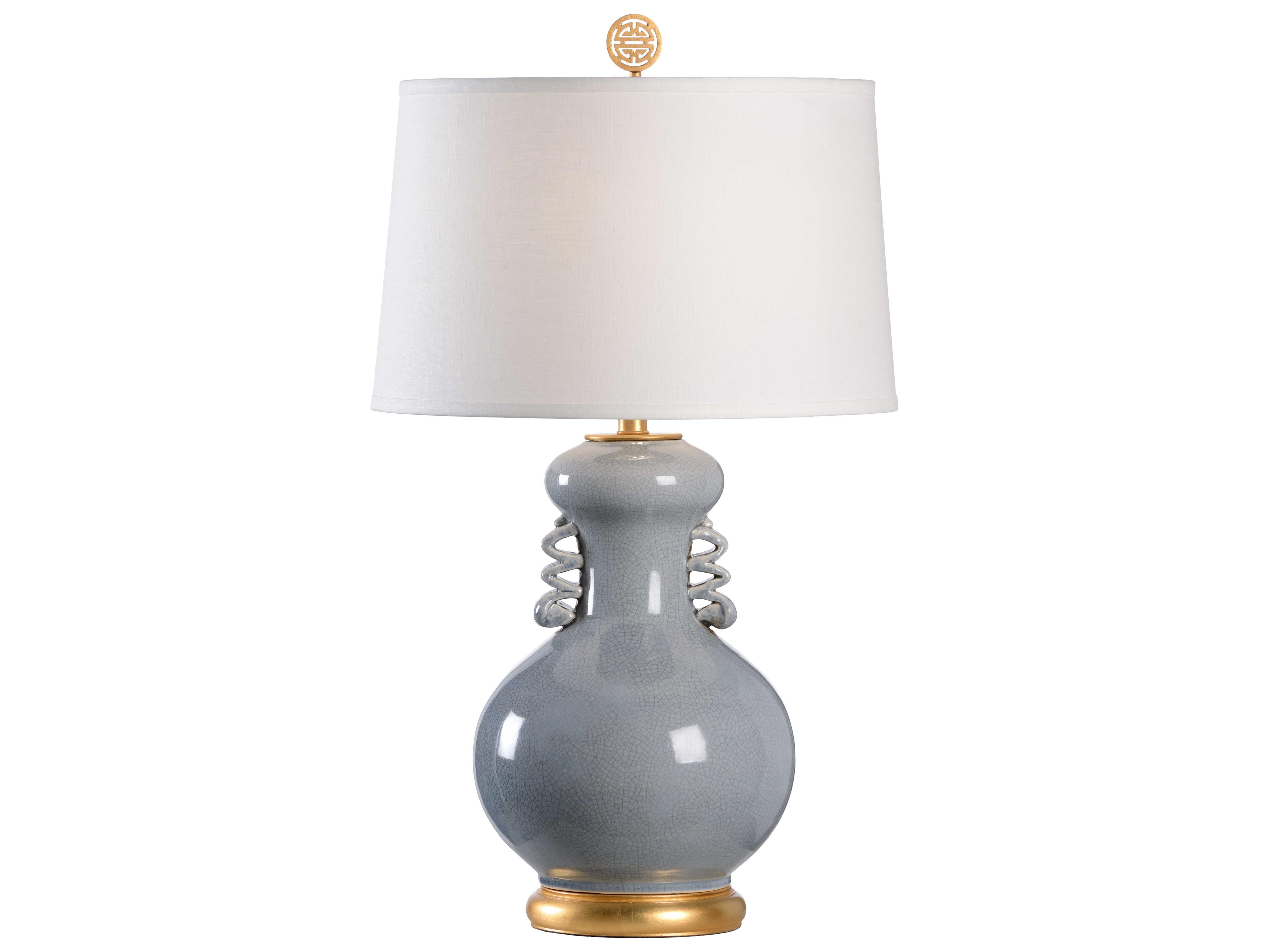 Chan Slate Gray Off White Linen Buffet Lamp