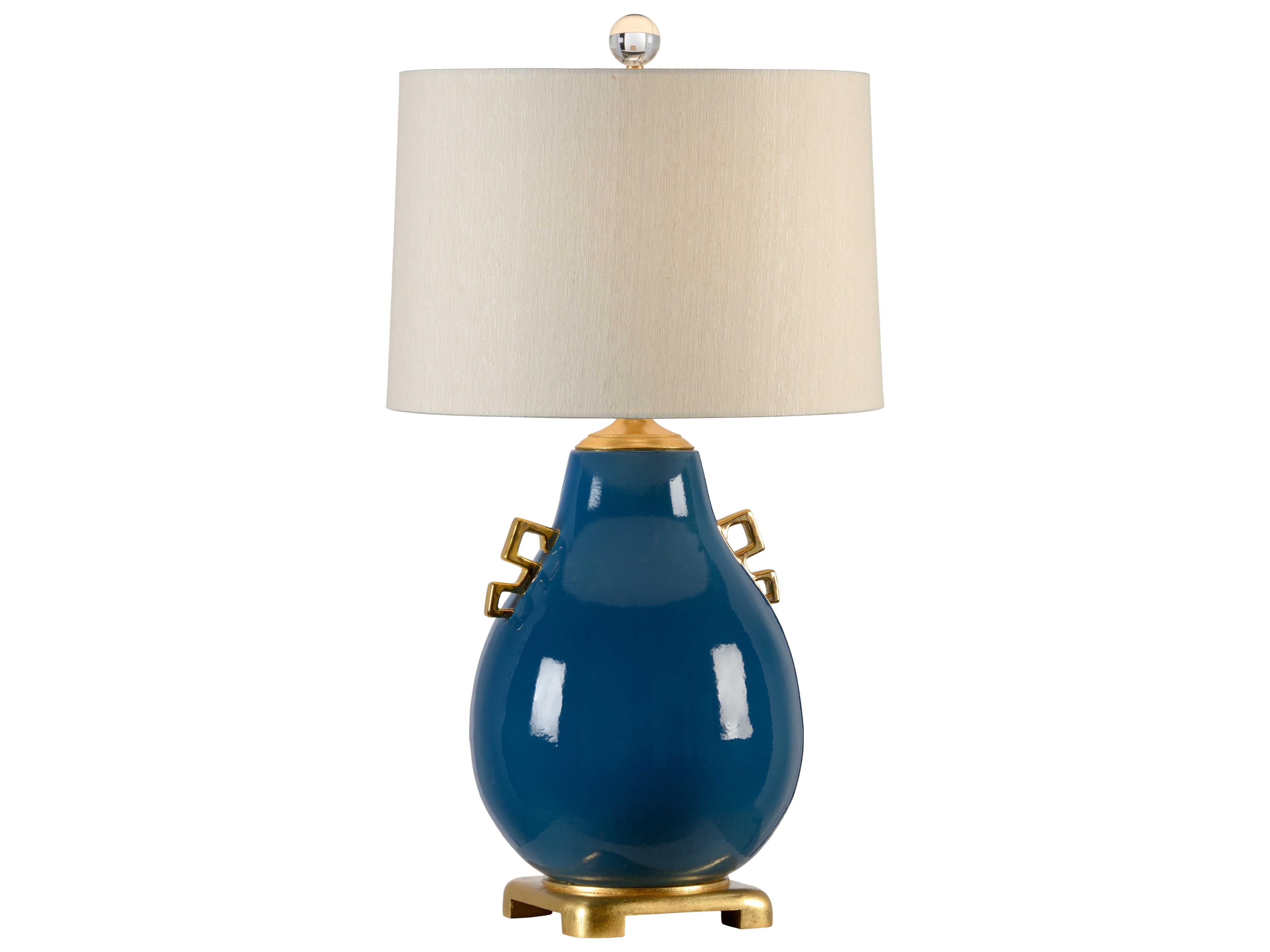 Ming Largo Blue Cream Raw Silk Buffet Lamp